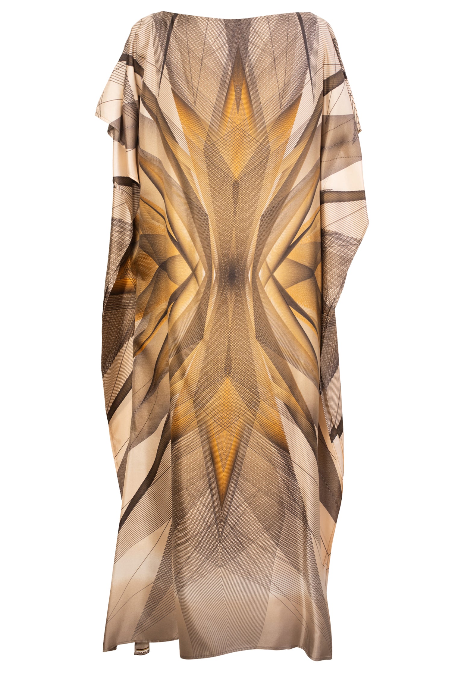 Beige Black Gold Silk Orion Print Kaftan Dress  Belma Tvico