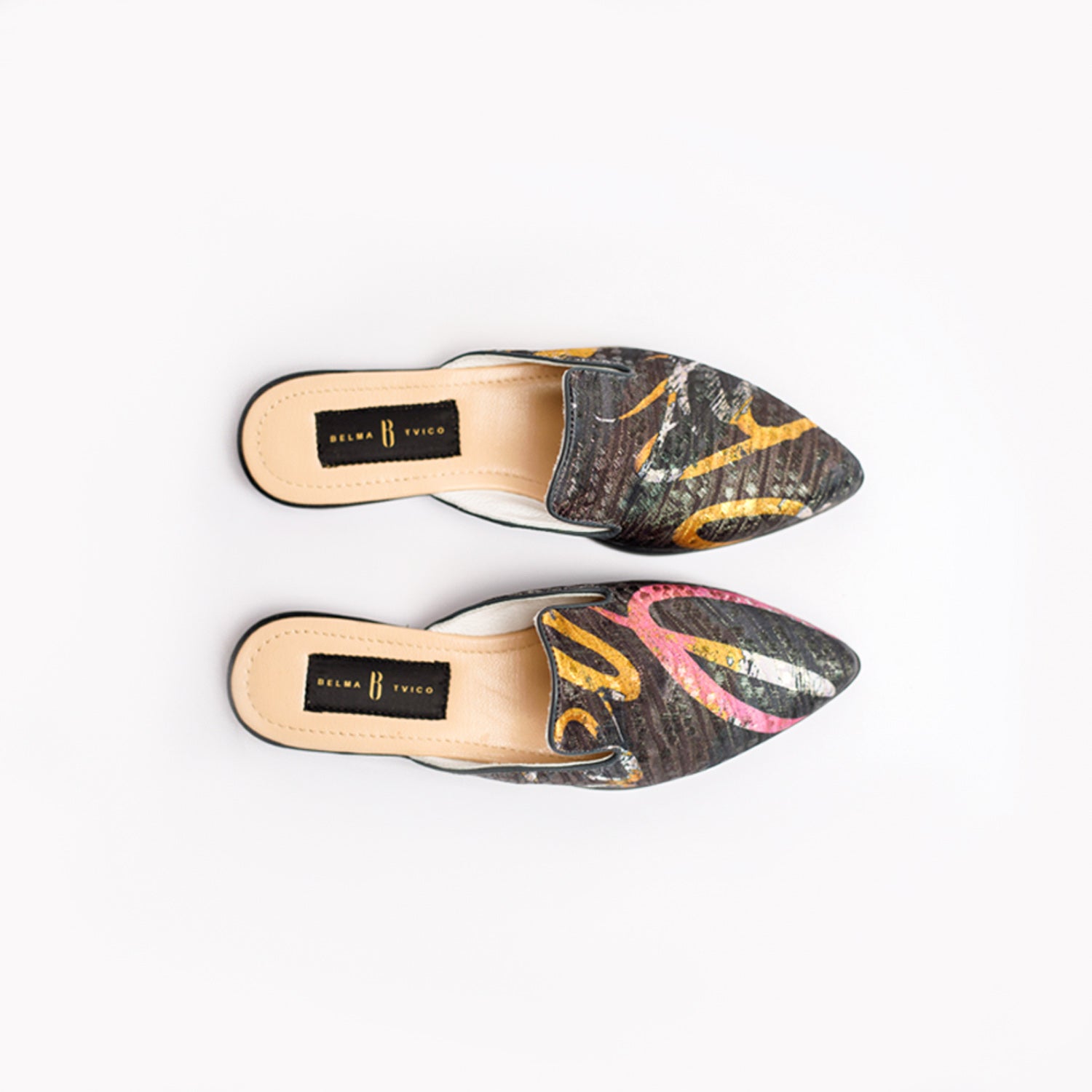 Black Fuchsia Yellow Bosančica Brocade Slippers