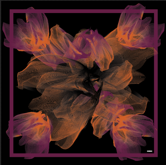 Black Orange Plum Violet Flower Silk Twill Scarf