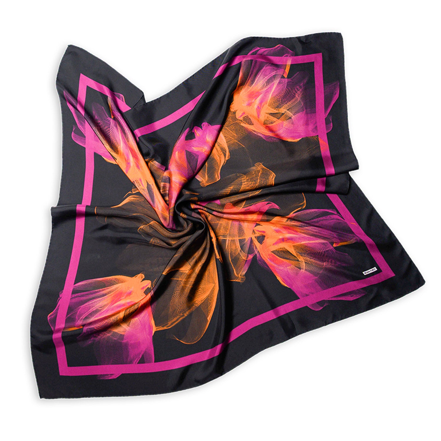 Black Orange Plum Violet Flower Silk Twill Scarf