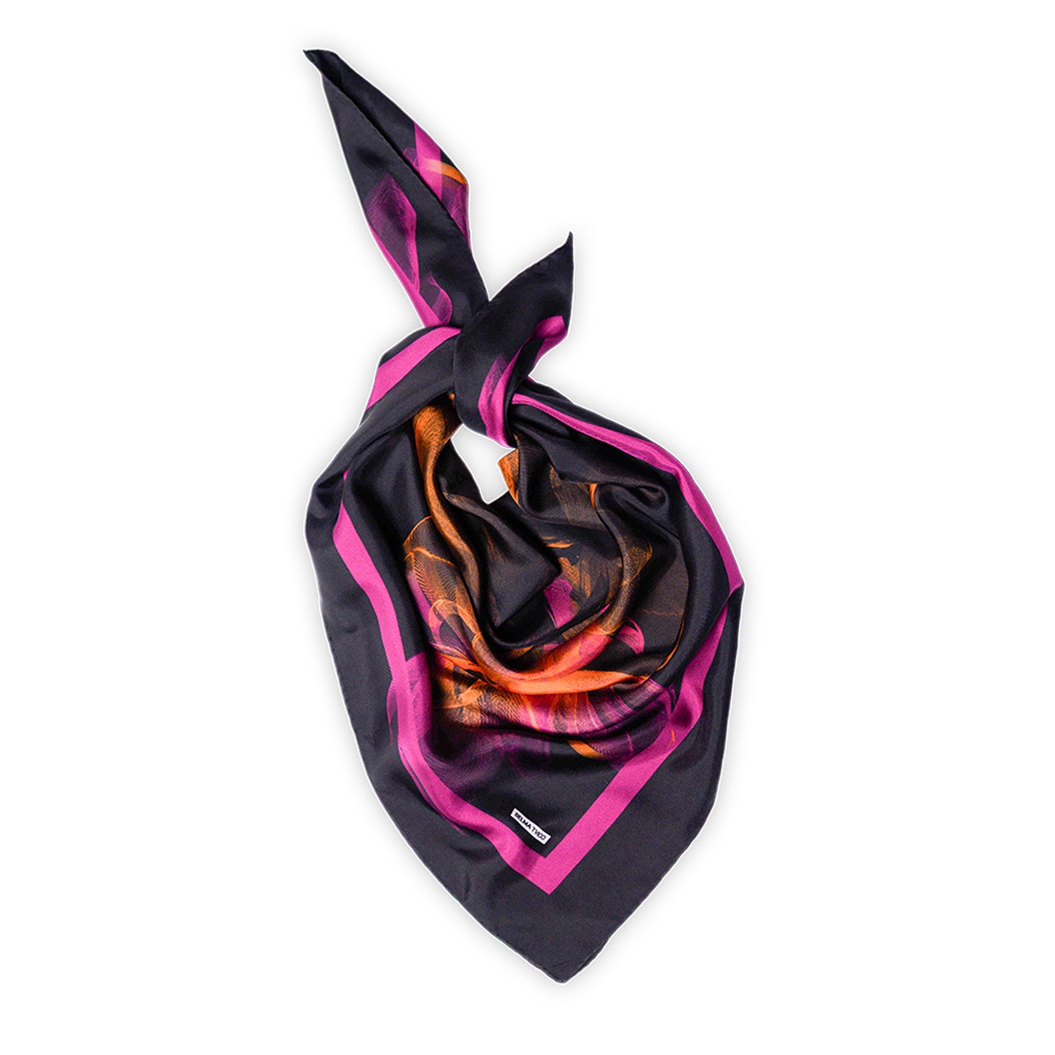 Black Orange Plum Violet Flower Silk Twill Scarf