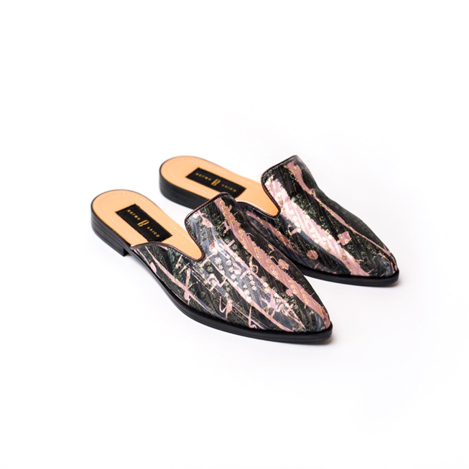 Black Pink Grey Bosančica Brocade Slippers