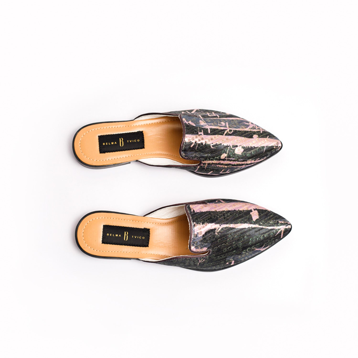 Black Pink Grey Bosančica Brocade Slippers