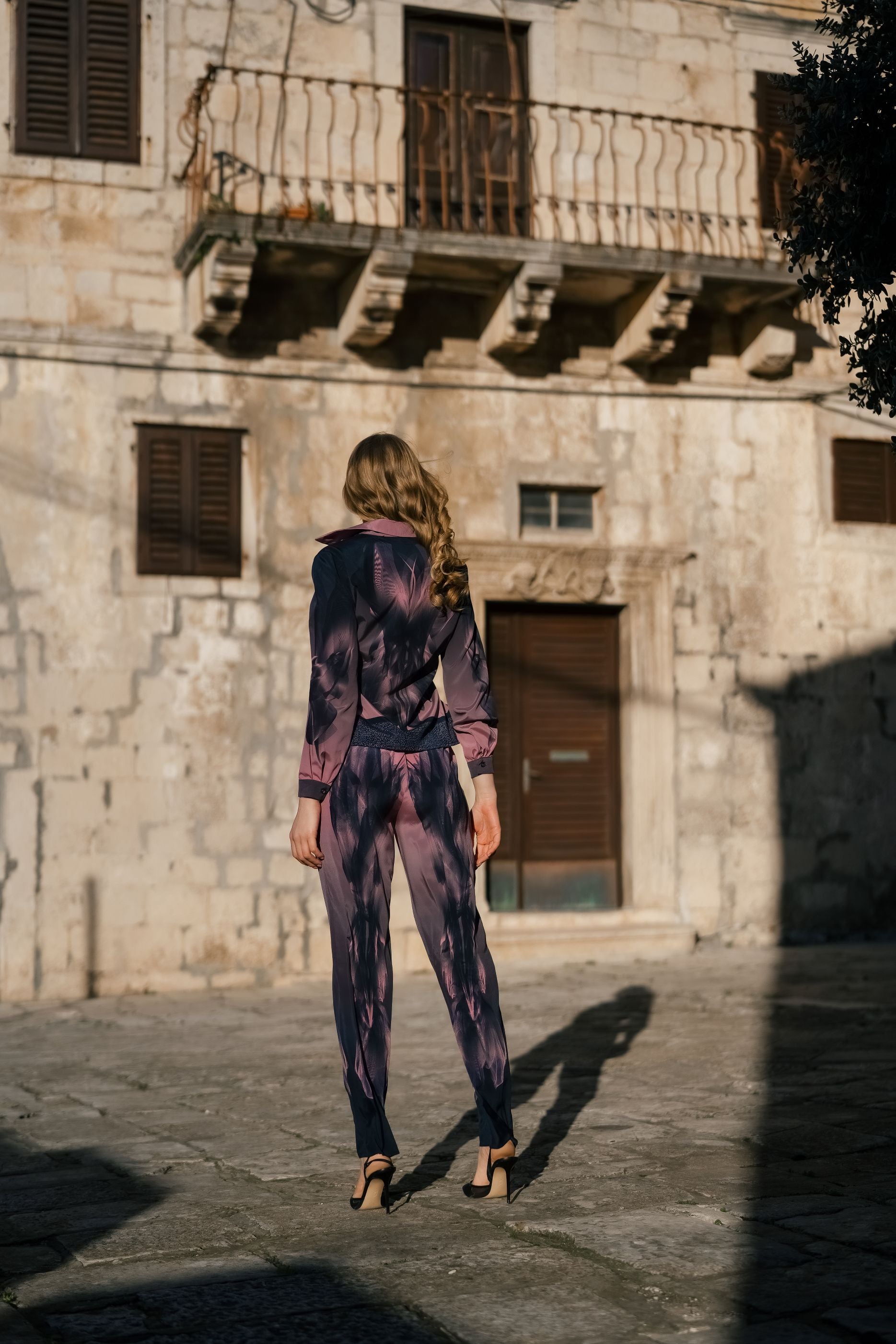 Black Twilight Print Silk Shirt