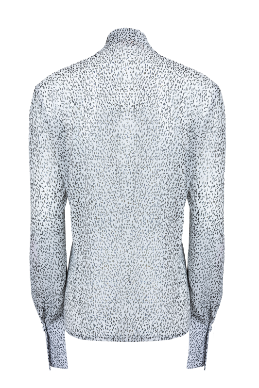 Black and White Bosančica Letters Print Long Sleeve Chiffon Shirt