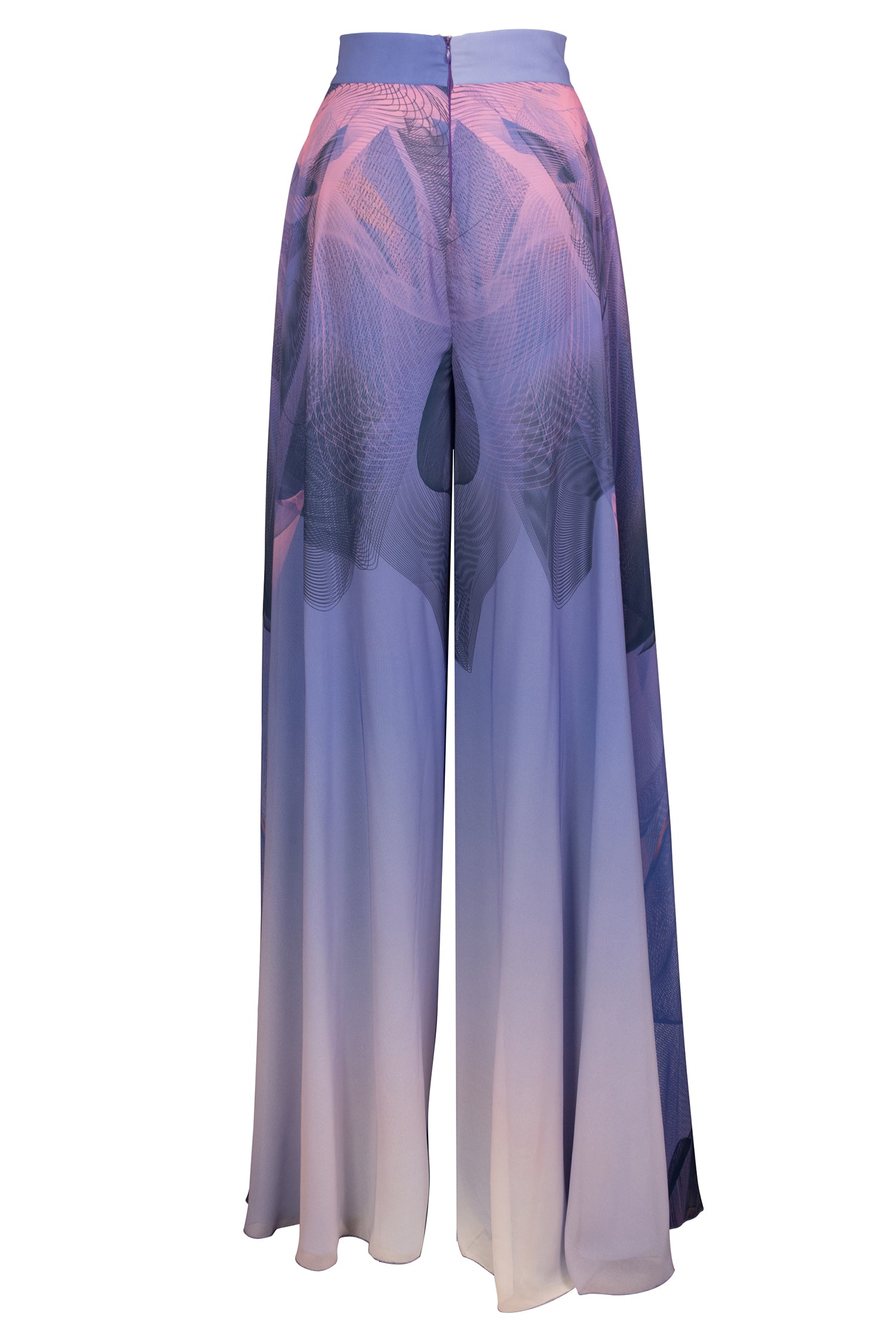 Blue Mauve Pink Chiffon Nile Print Wide Leg Trousers