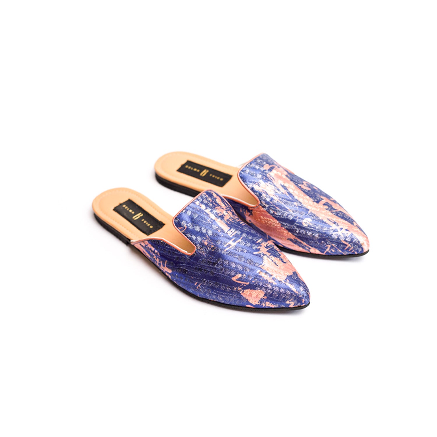 Blue Pink Bosančica Brocade Slippers
