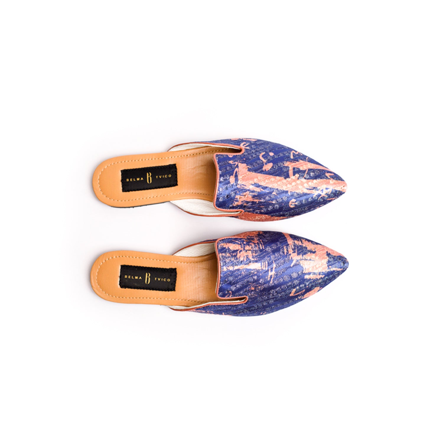 Blue Pink Bosančica Brocade Slippers