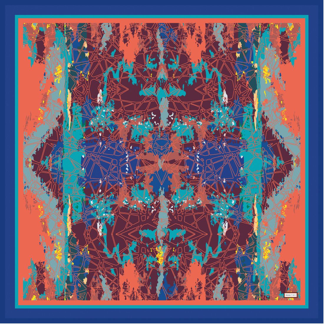 Blue Turquoise Orange Vibrance Sandstone Silk Twill Scarf