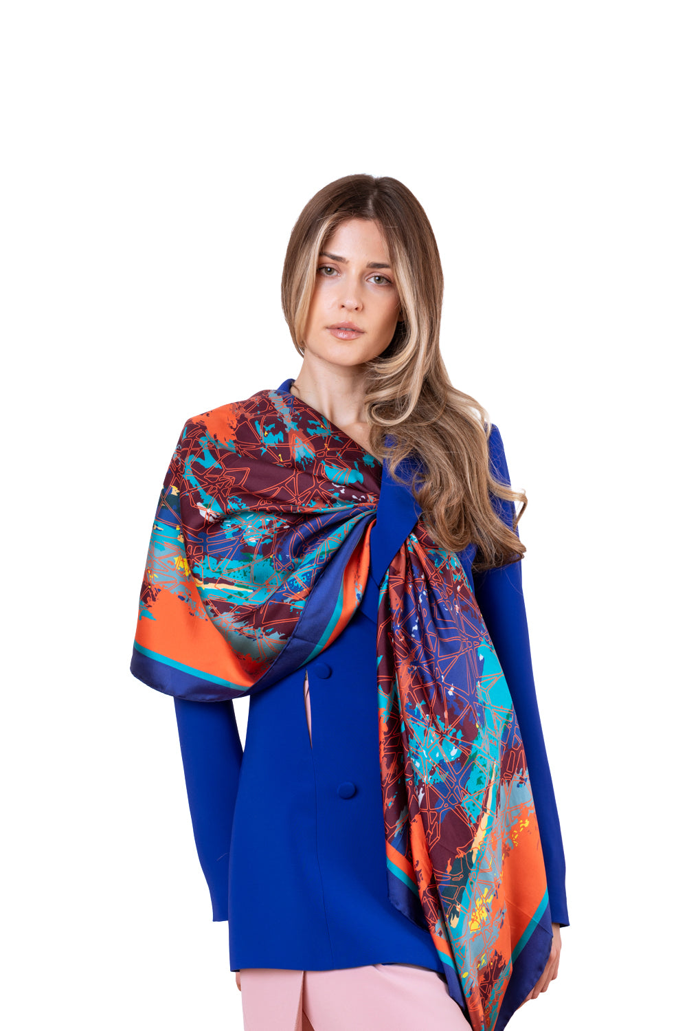 Blue Turquoise Orange Vibrance Sandstone Silk Twill Scarf