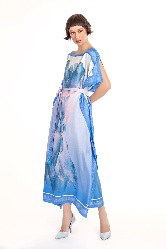 Blue White Nile Print Kaftan Dress