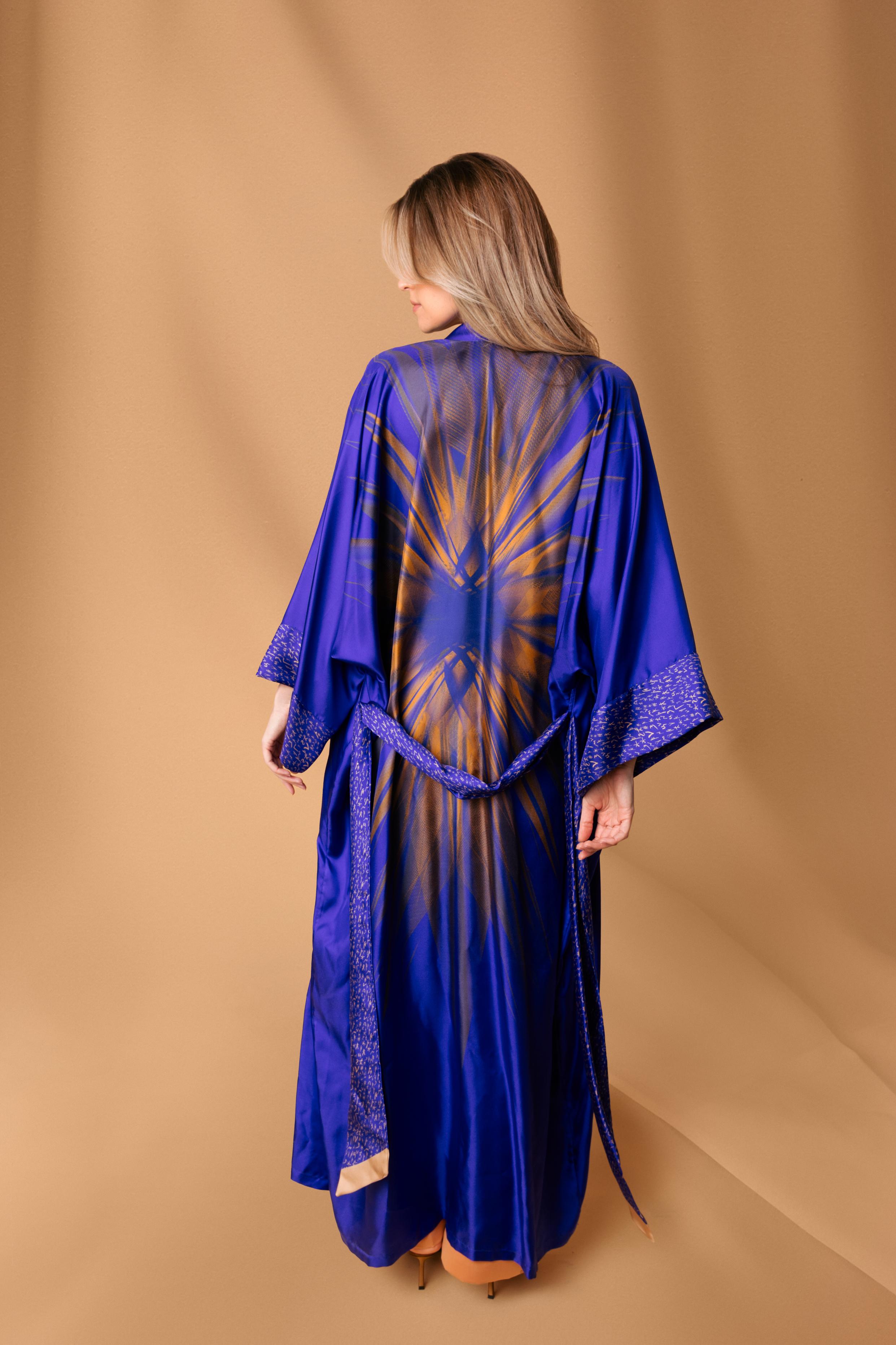 Cobalt Blue And Gold Kimono Silk Dress Belma Tvico Cobalt Blue And Gold Kimono Silk Dress Belma Tvico