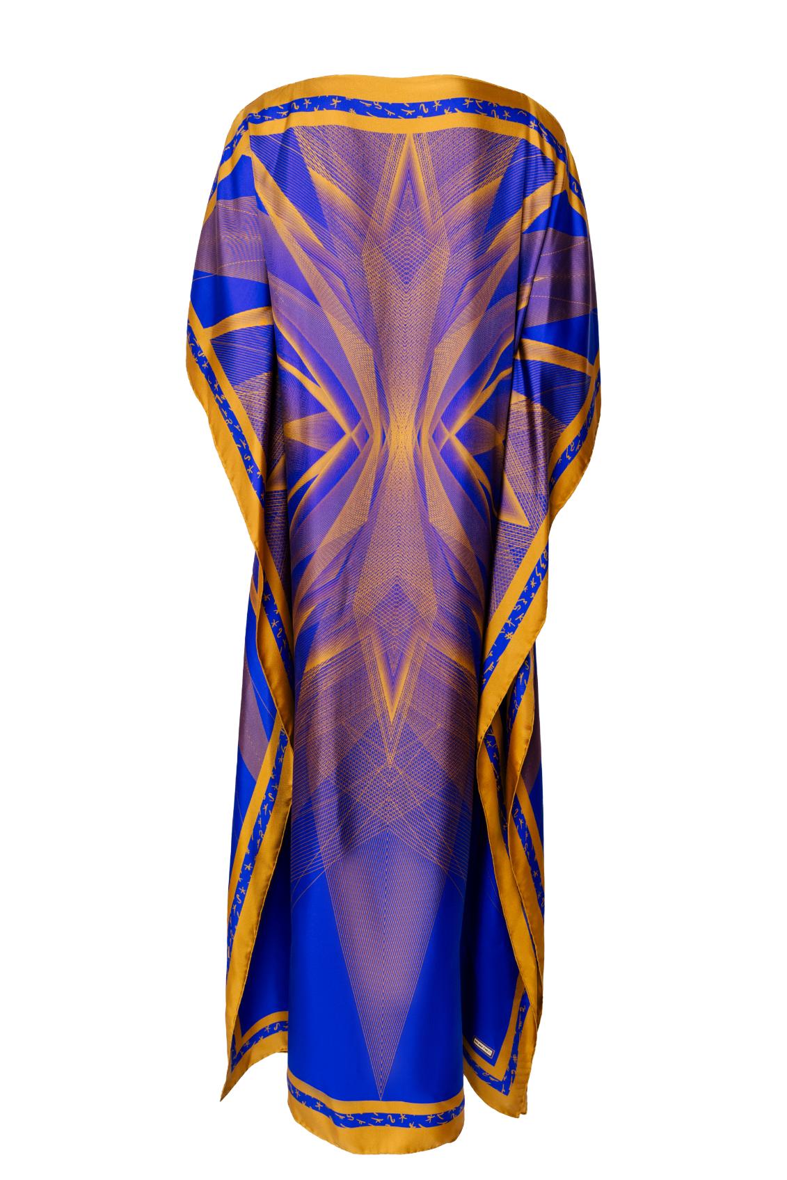 Cobalt Blue and Gold Andromeda Silk Kaftan Dress