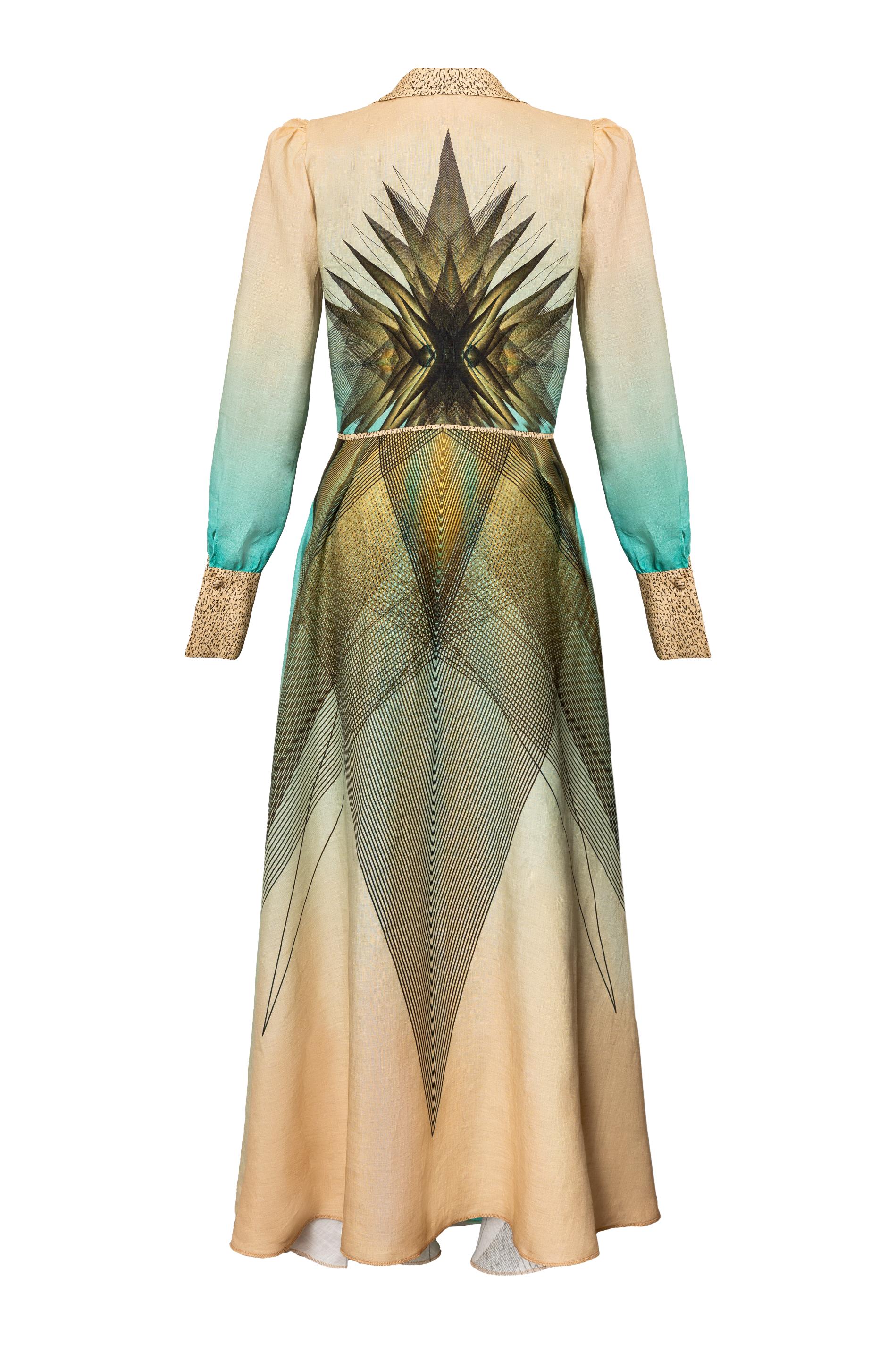 Green Beige Emerald Print Linen Maxi Dress Belma Tvico Green Beige Emerald Print Linen Maxi Dress Belma Tvico
