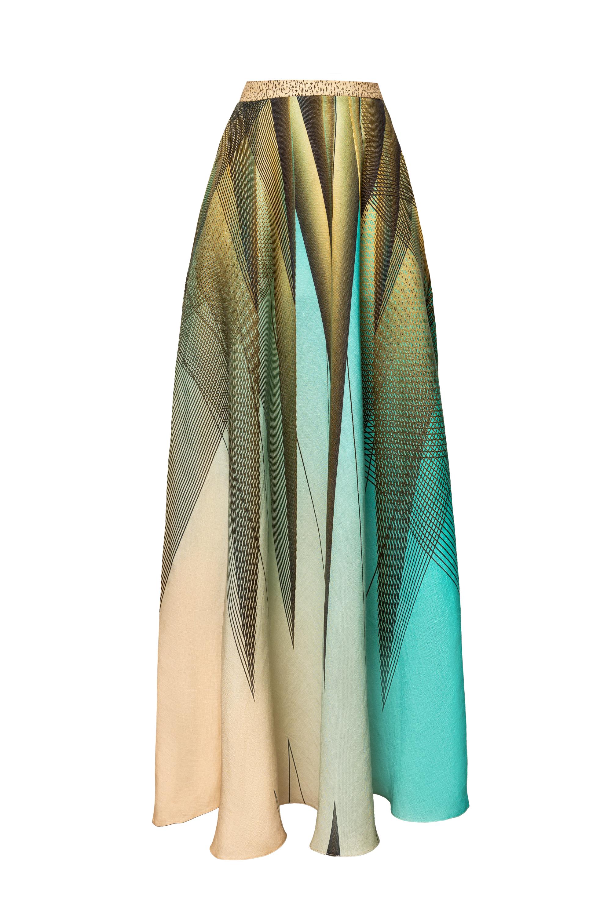 Green Beige Linen Maxi Skirt