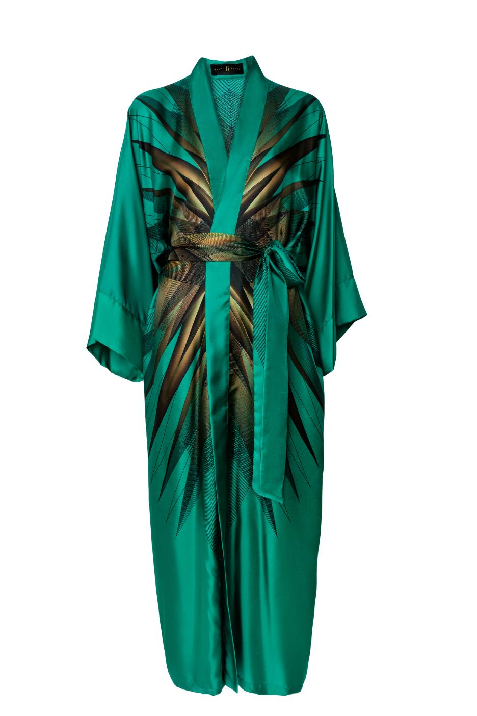 Green and Black Emerald Print Kimono Silk Dress Belma Tvico Green and Black Emerald Print Kimono Silk Dress Belma Tvico