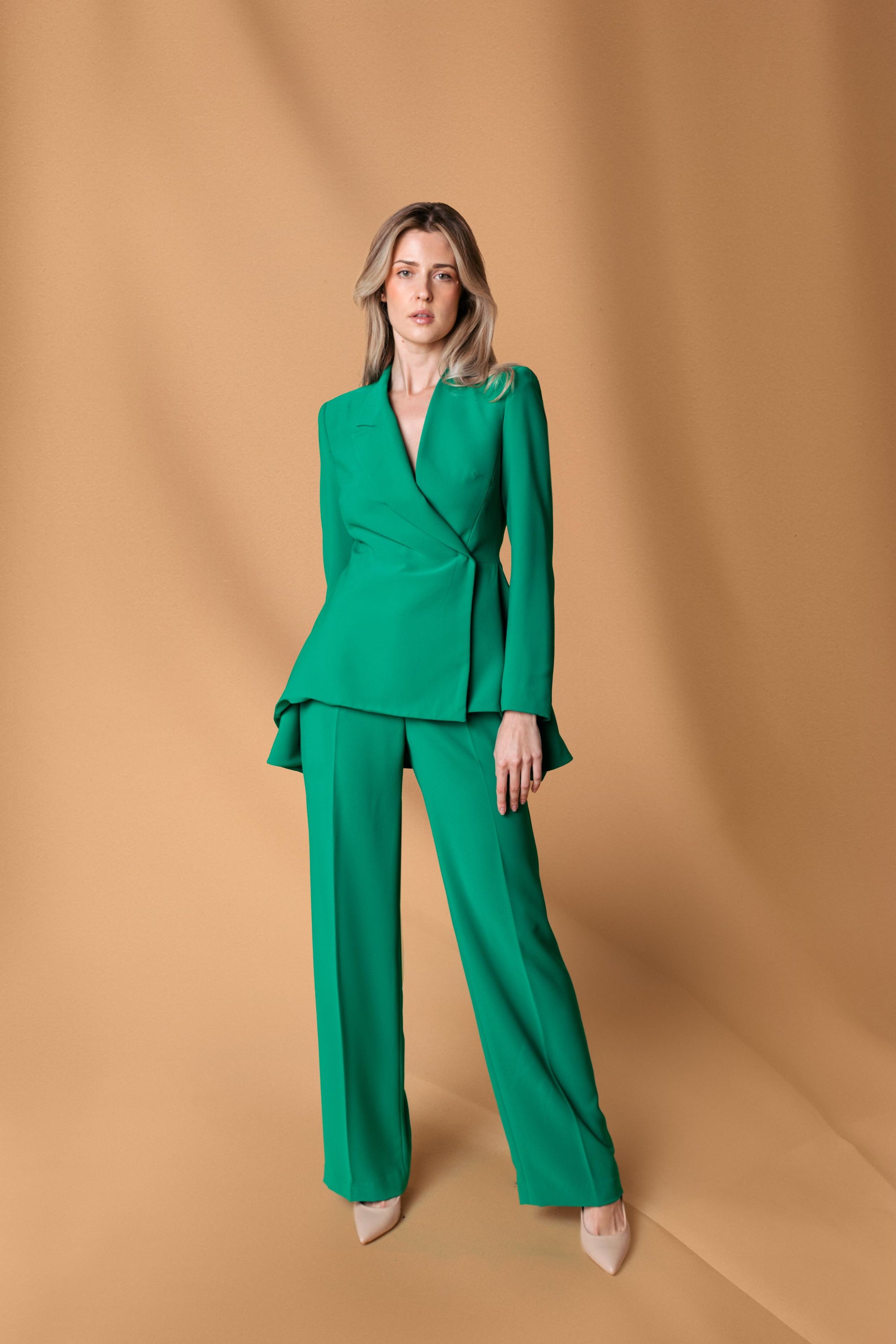 Mint Green Pleated Straight Leg Trousers