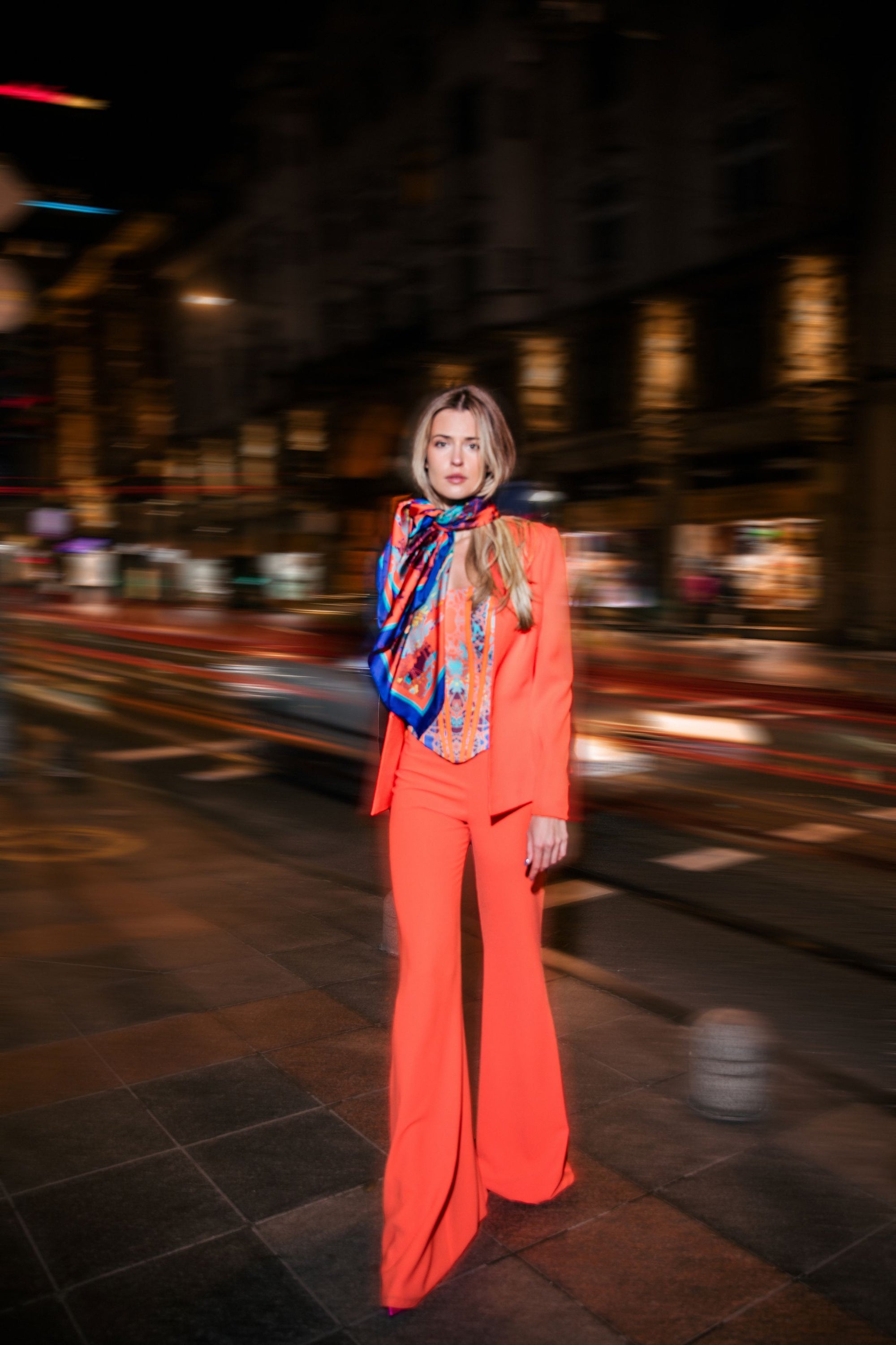 Orange Scarf Cut Out Cinched Blazer