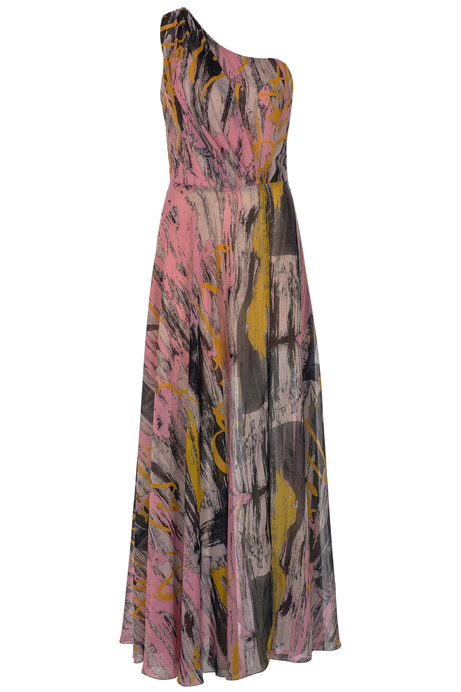 Pink Lines One Shoulder Chiffon Dress  Belma Tvico