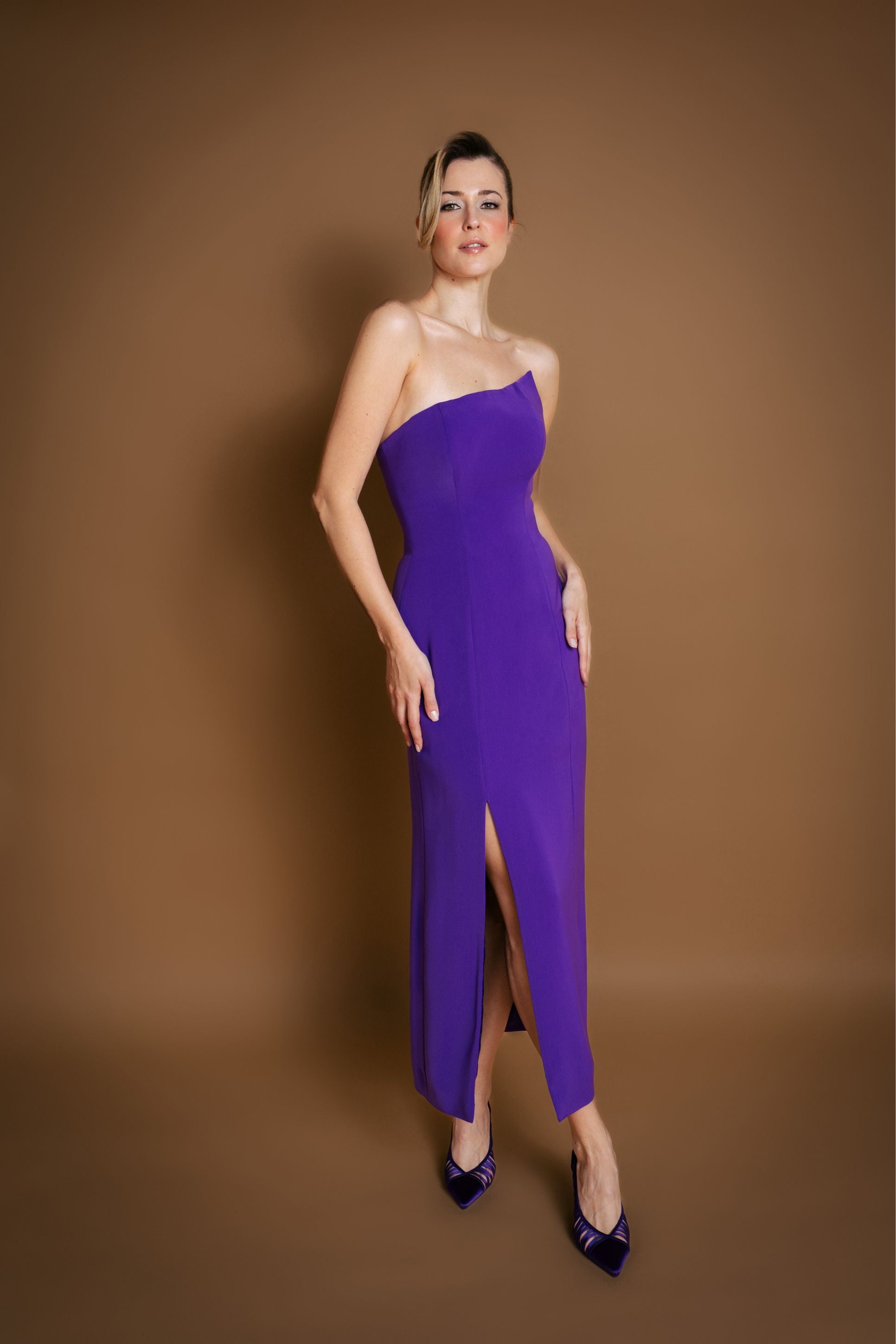Purple Ankle Length Asymmetrical Neckline Dress Belma Tvico Purple Ankle Length Asymmetrical Neckline Dress Belma Tvico
