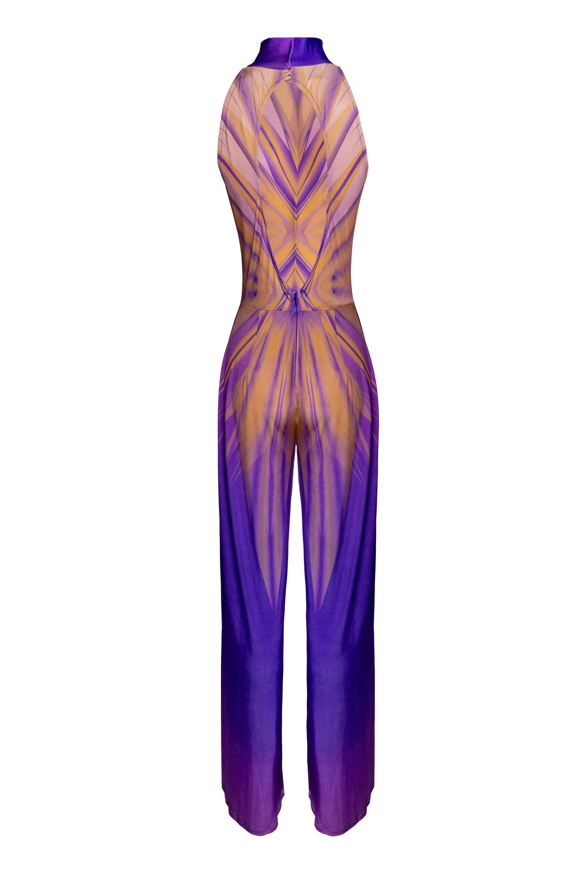 Purple Beige Custom Print Sleeveless Jumpsuit