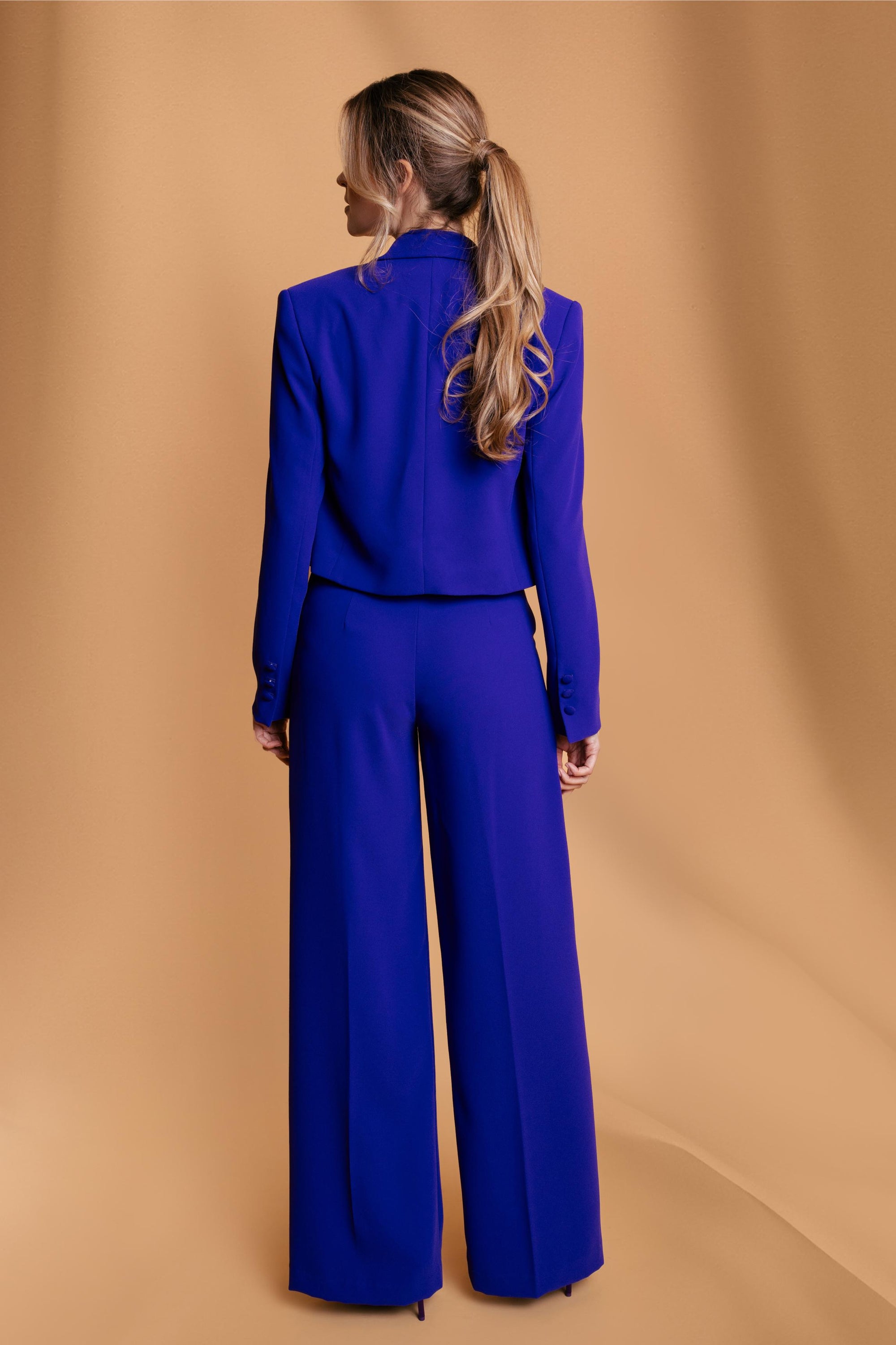 Purple Pleated Straight Wide Leg Trousers