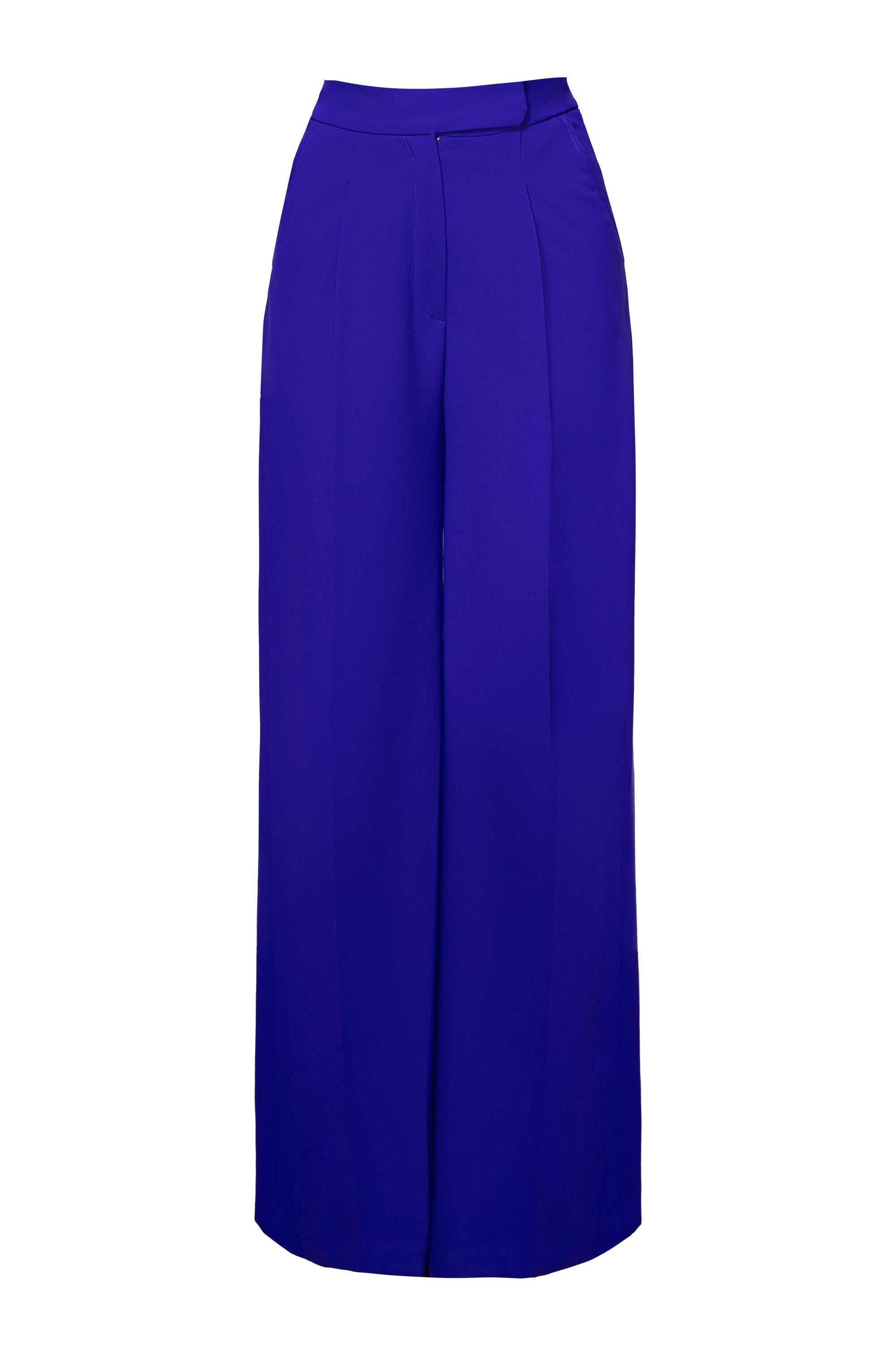 Purple Pleated Straight Wide Leg Trousers