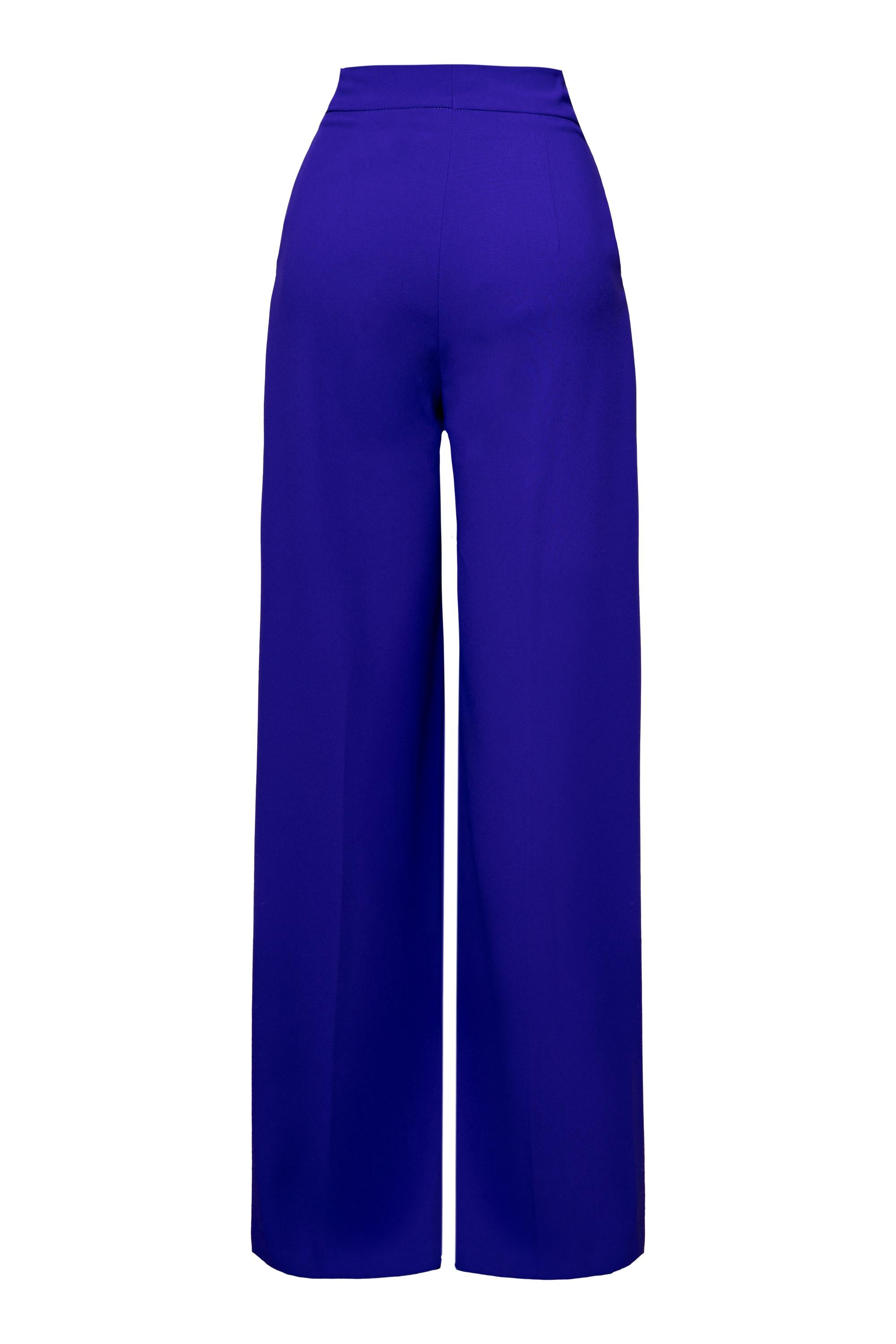 Purple Pleated Straight Wide Leg Trousers