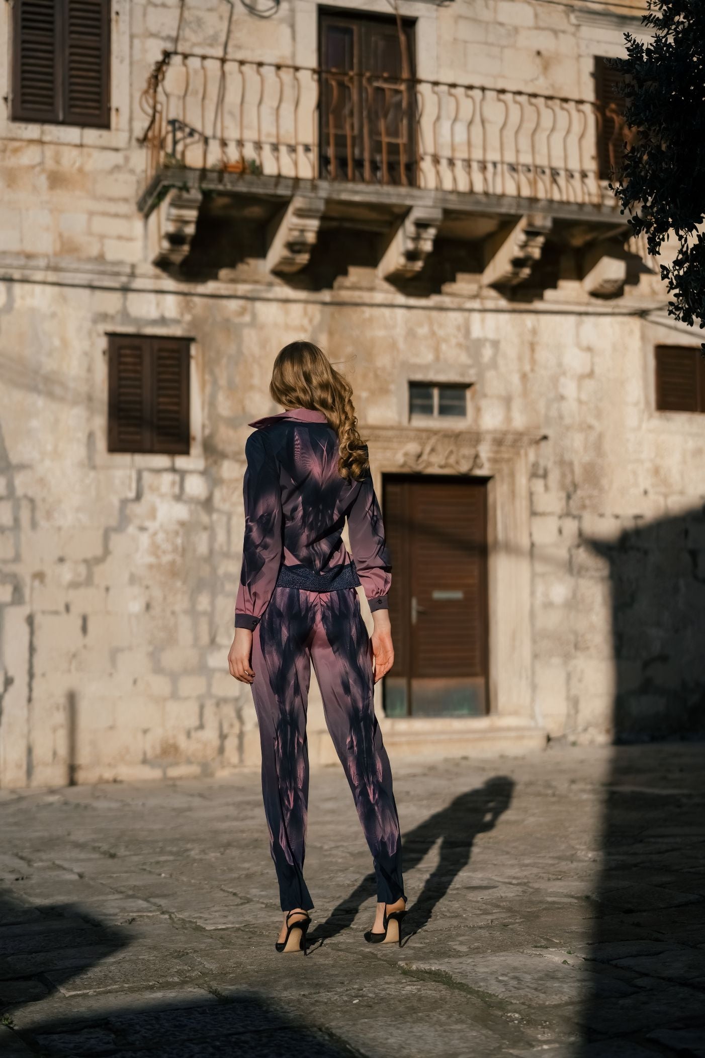 Black Pink Twilight Silk Straight Leg Trousers