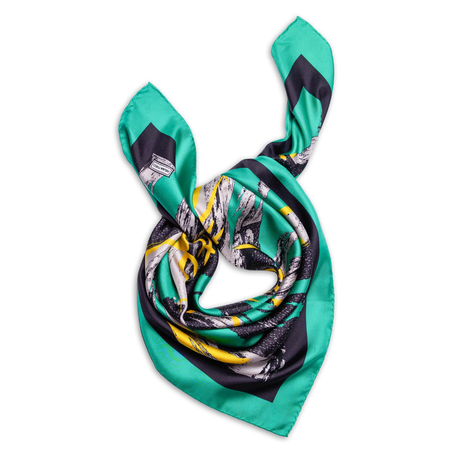 Black Yellow Green Lines Silk Twill Scarf