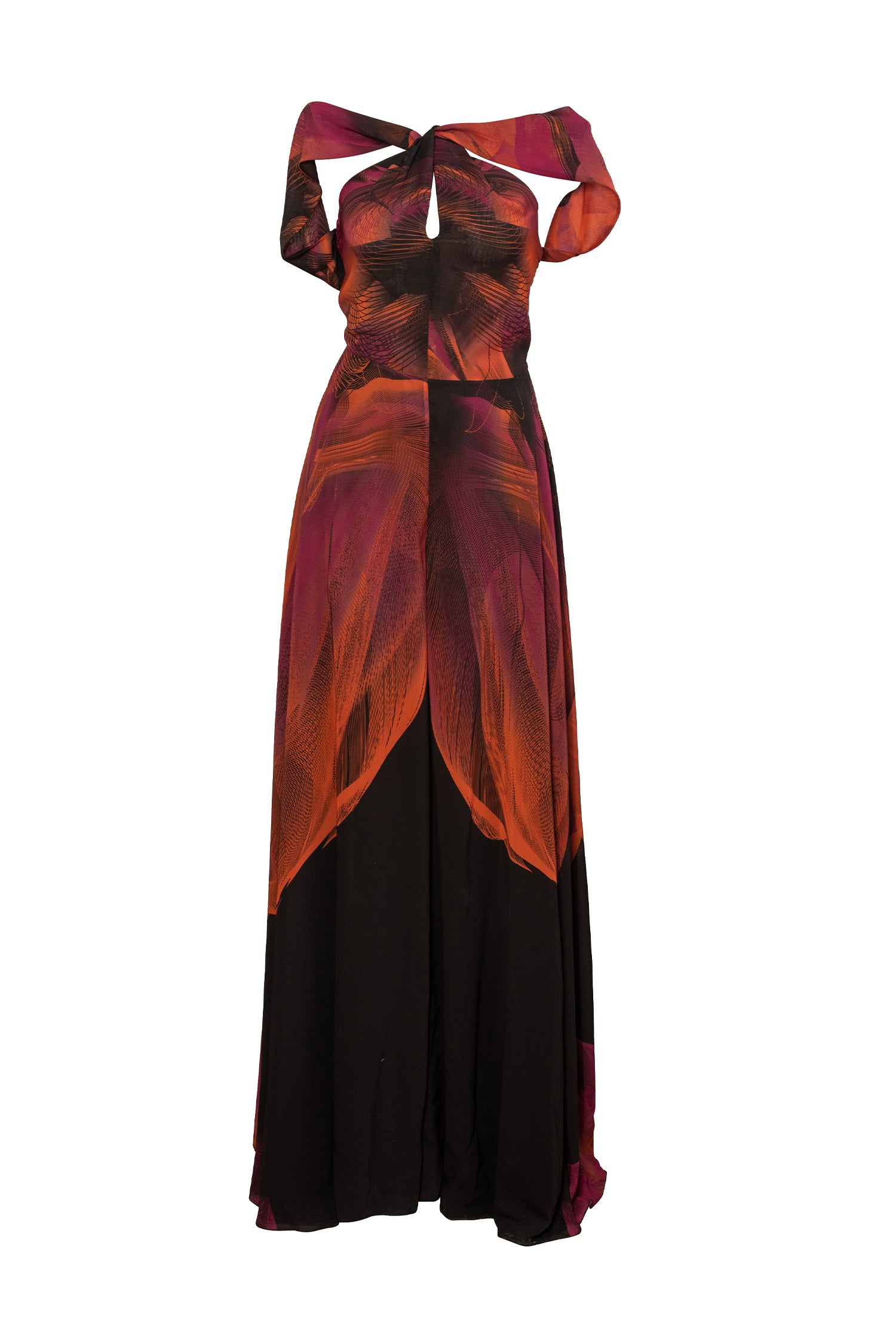 Black Orange Fuchsia Violet Flower Print Chiffon Jumpsuit
