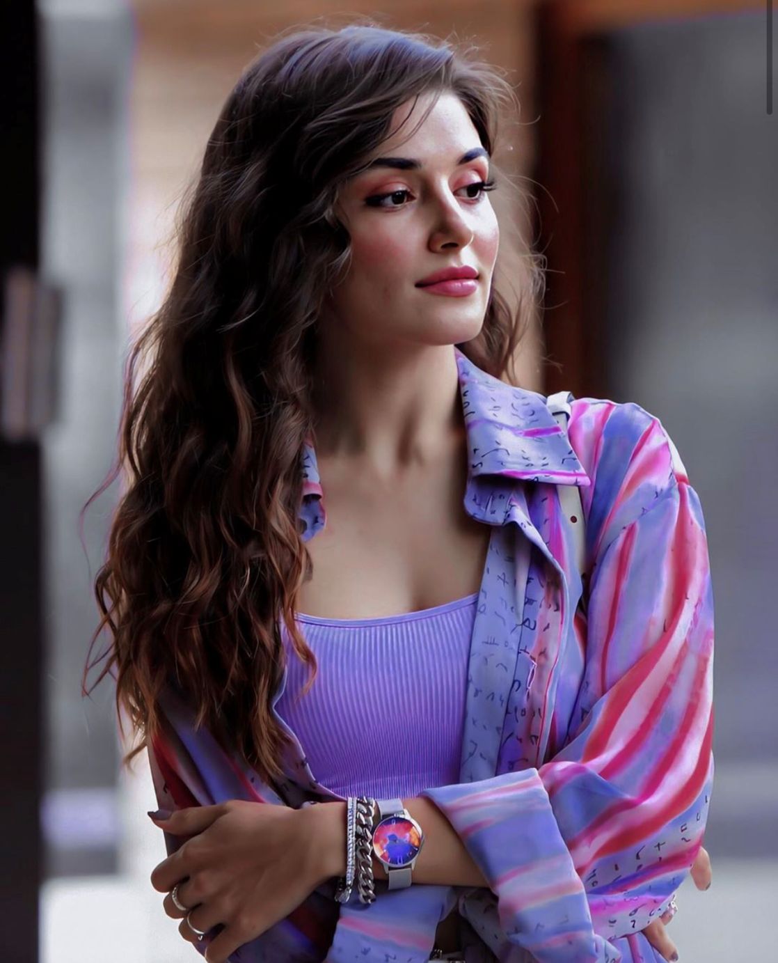 Multicolor Hande Erçel Custom Print Chiffon Shirt
