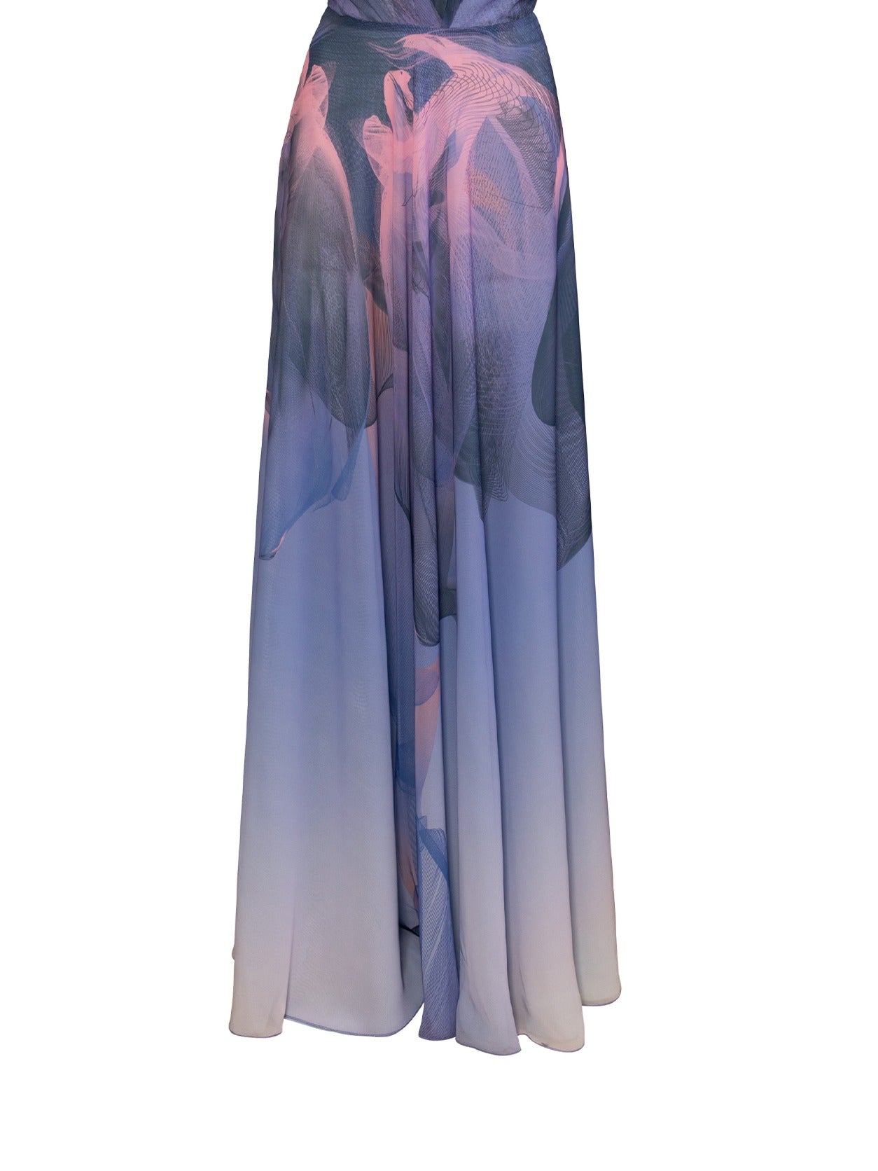 Blue Mauve Pink Chiffon Nile Print Wide Leg Trousers