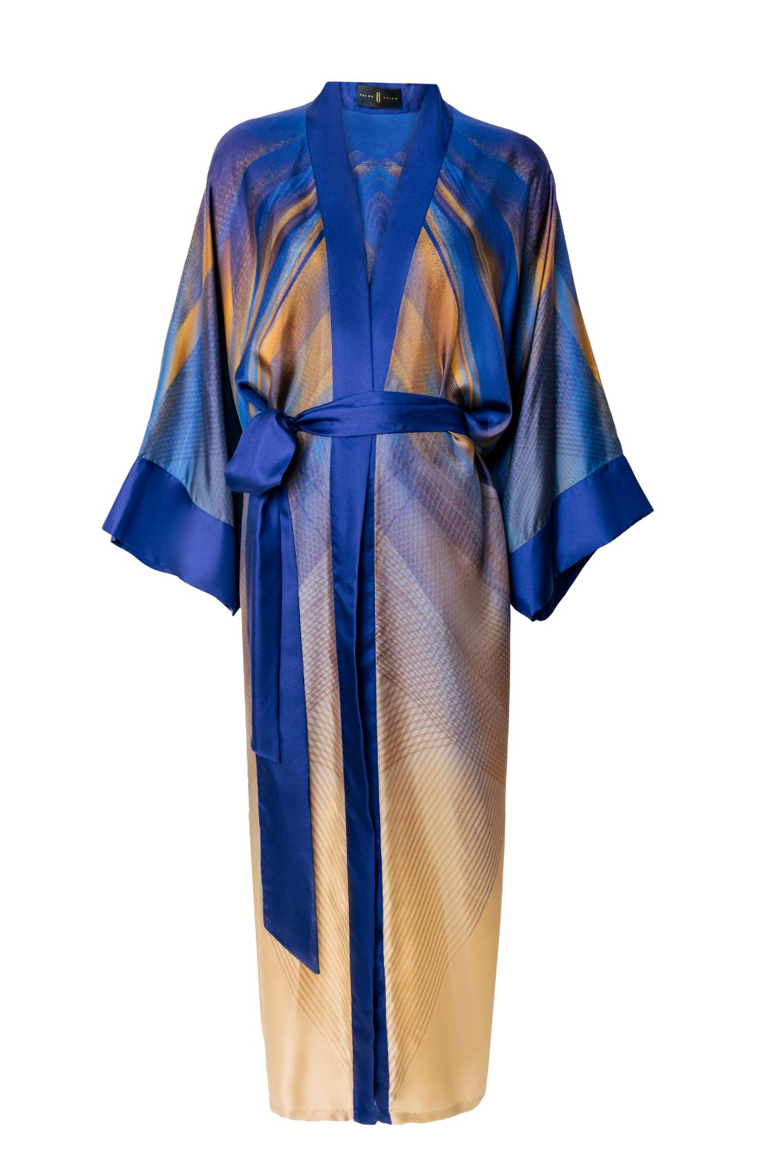 Peach Blue Kimono Silk Dress
