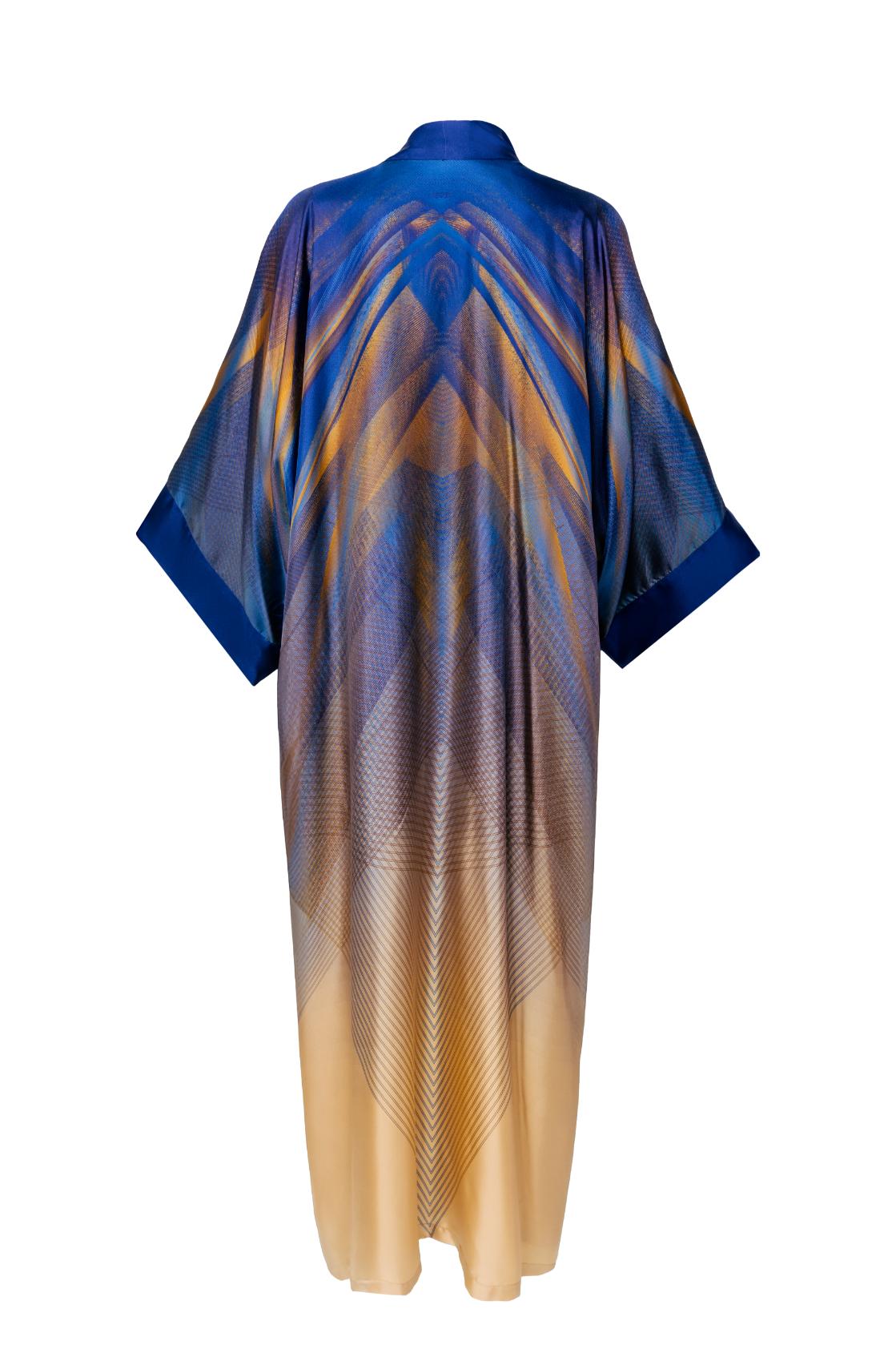 Peach Blue Kimono Silk Dress
