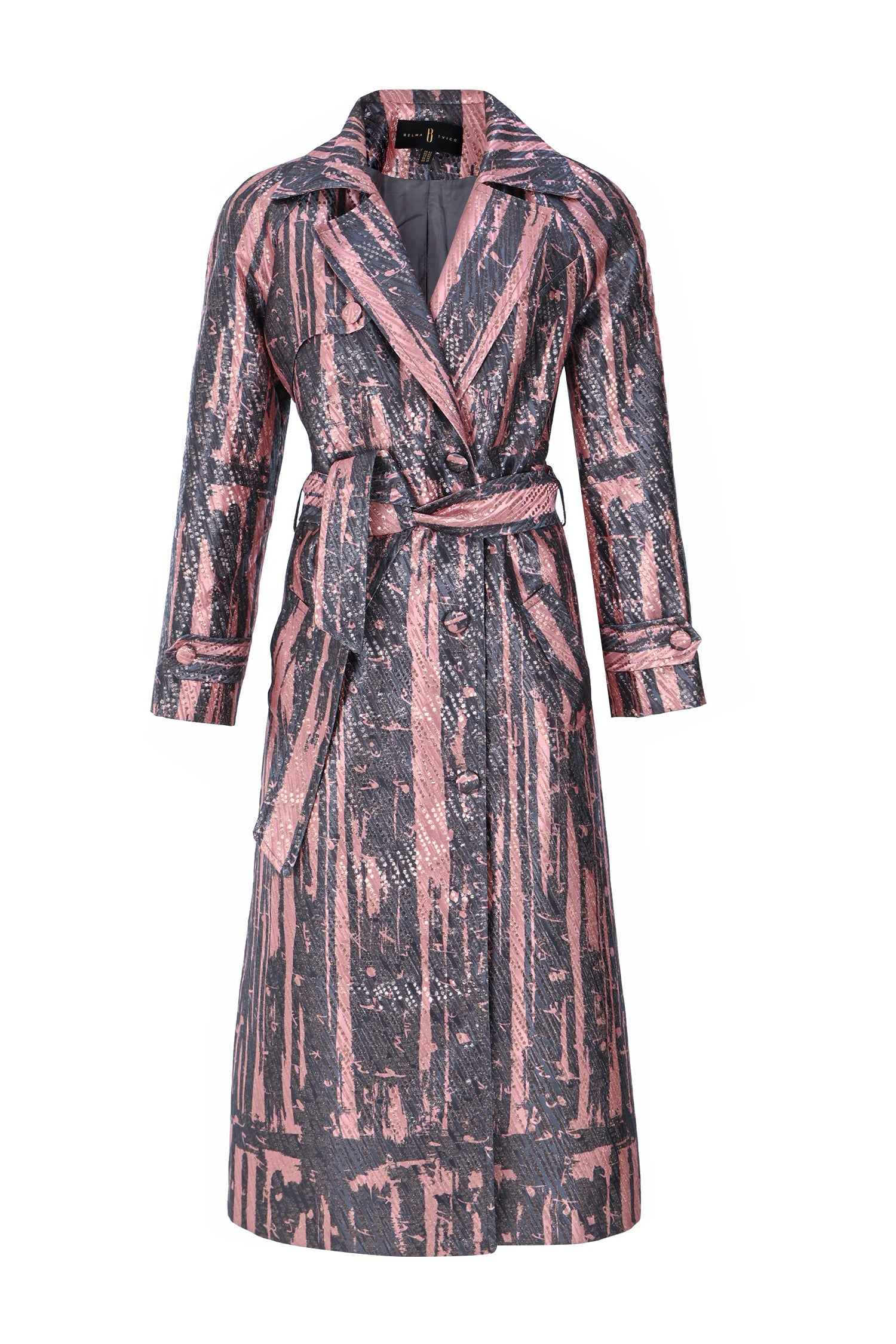 Pink Grey Multicolor Keri Hilson Brocade Lapel Trench Coat