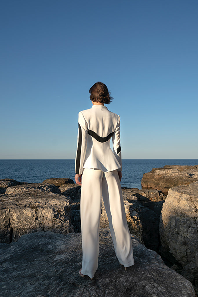 Off White Black Detail Collarless Suit