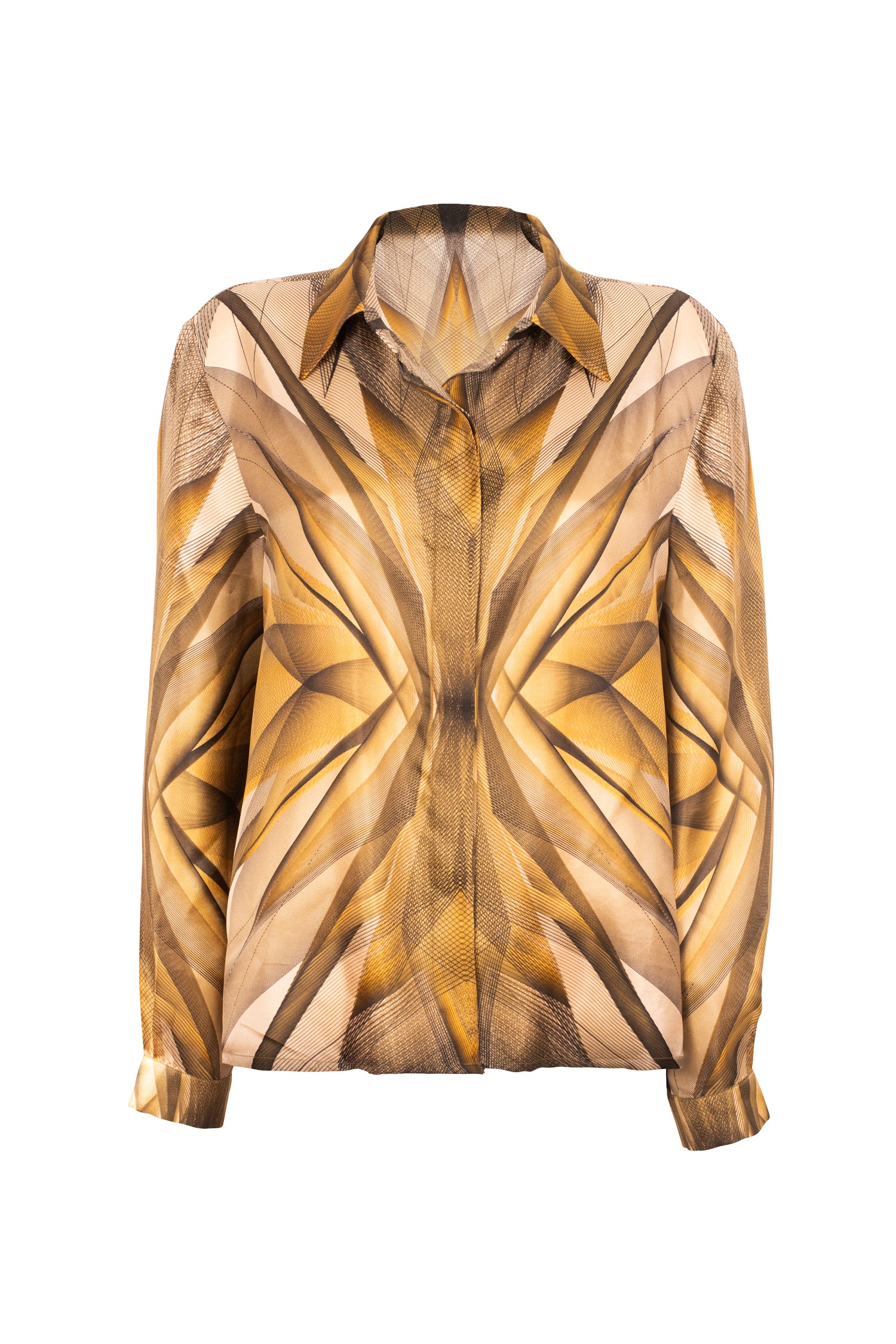 Beige Black Gold Long Sleeved Orion Silk Shirt