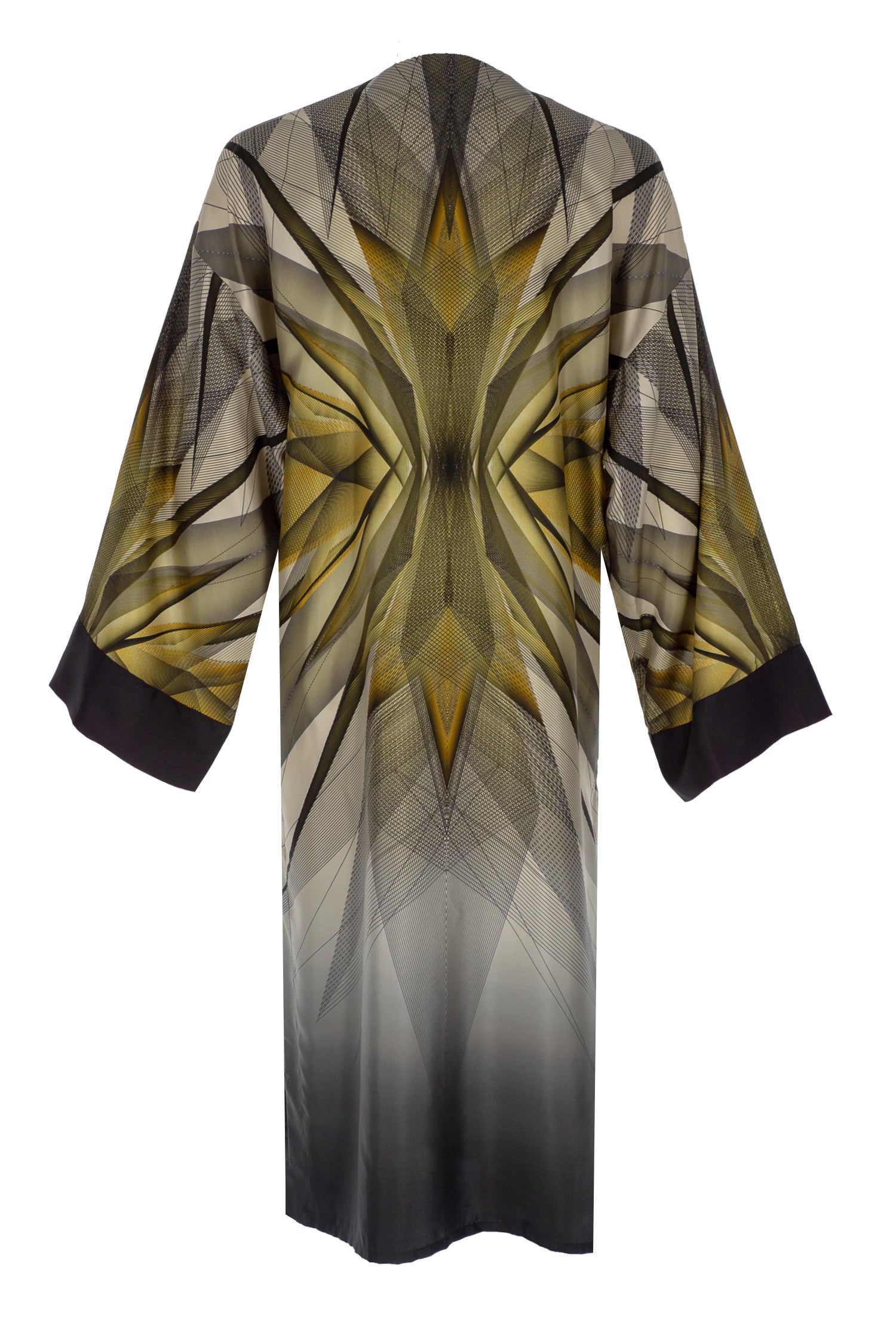 Beige Black Gold Orion Kimono Silk Dress
