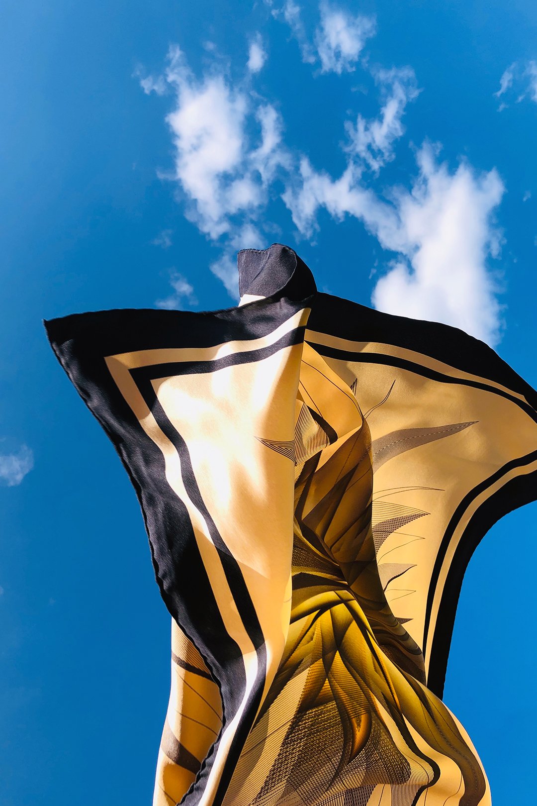 Beige Black Gold Orion Silk Twill Scarf