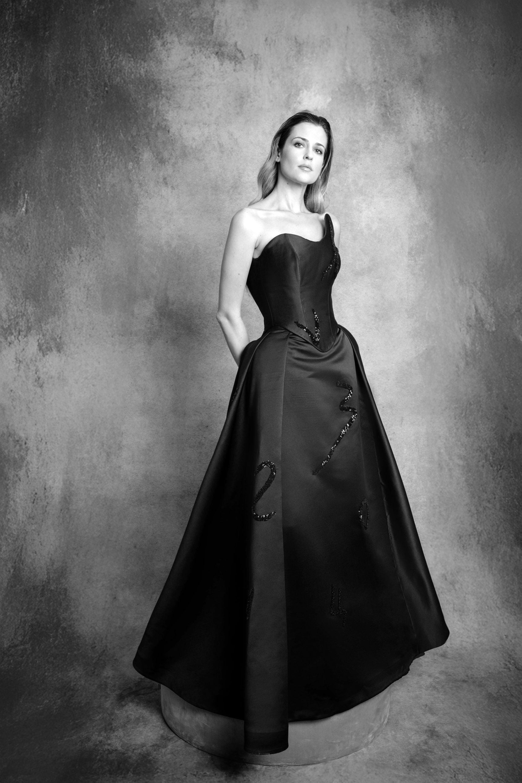 Black Bosančica Letter Hand Embroidered Satin Skirt