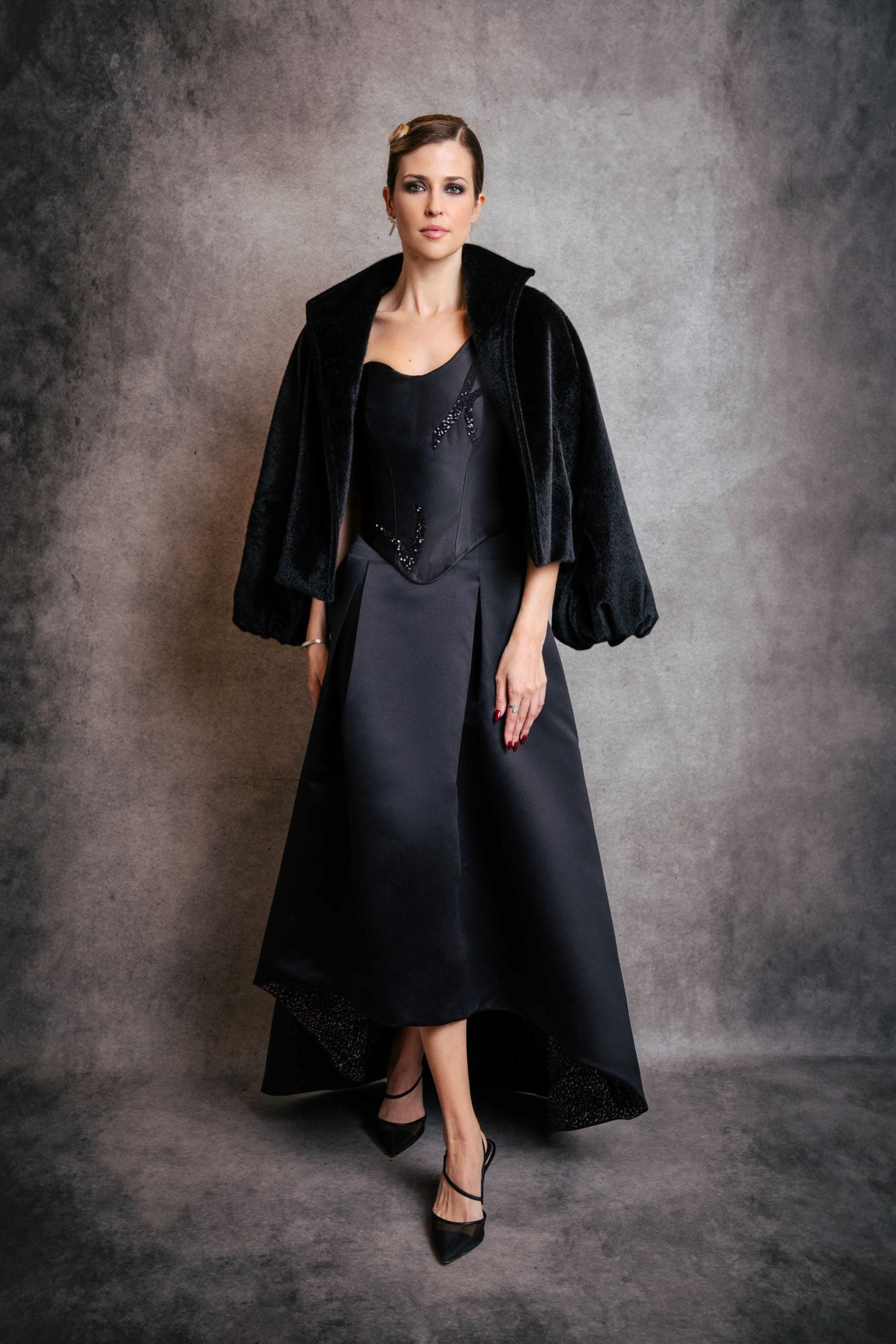 Black Bosančica Letter Lined Satin Maxi Skirt