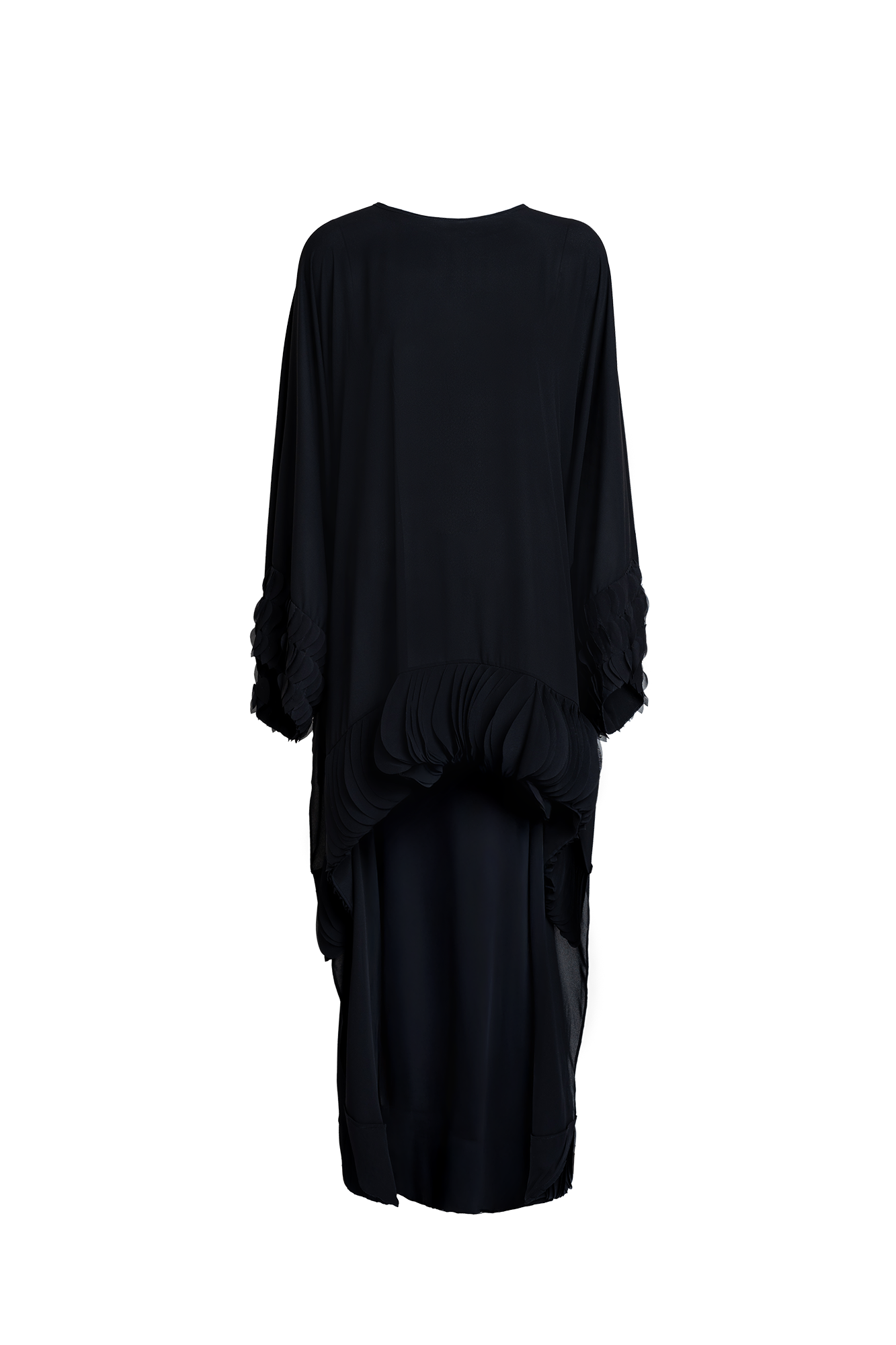 Black Chiffon Laser Cut Detailed Abaya Cape