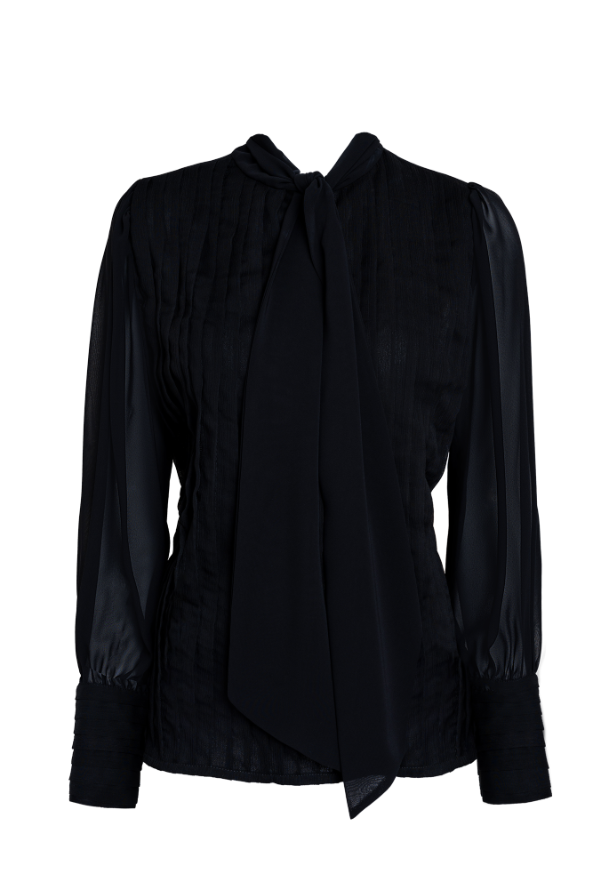 Black Chiffon Ruffled Bustier Blouse