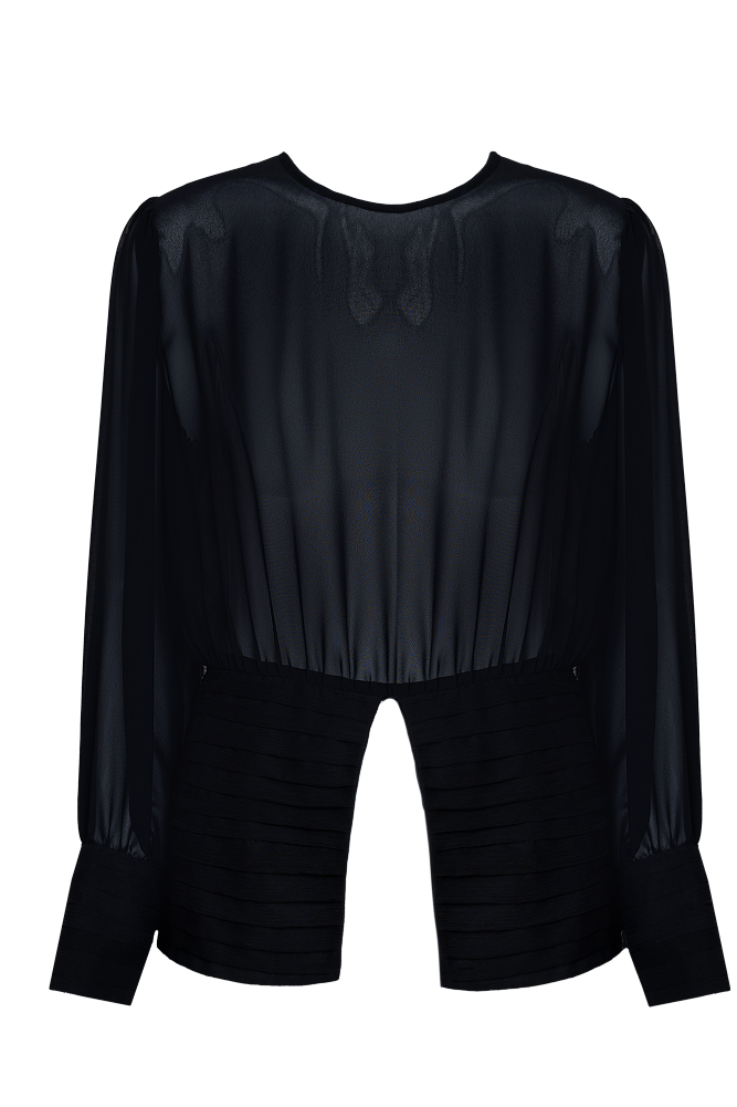 Black Chiffon Ruffled Edge Blouse