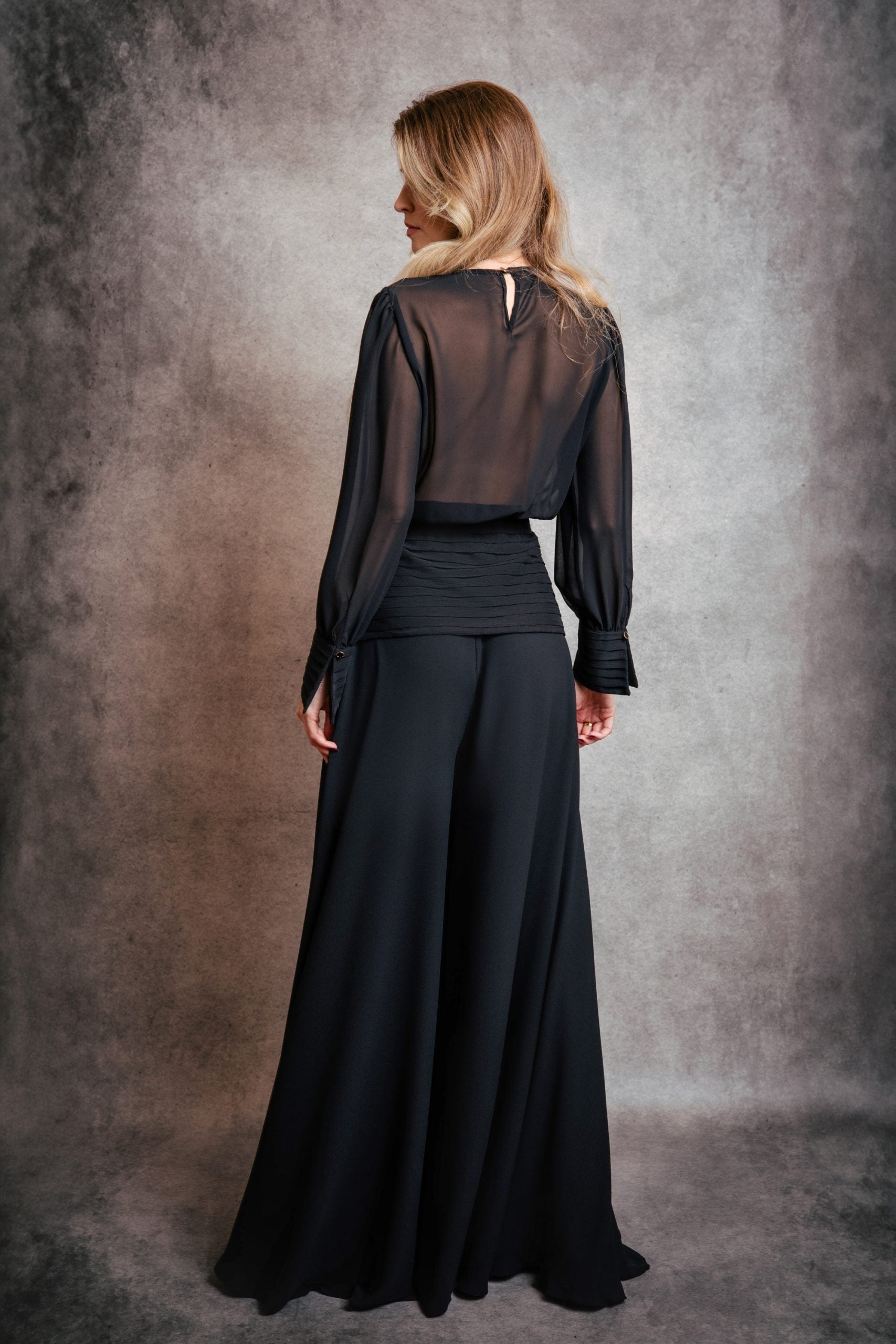 Black Chiffon Ruffled Edge Blouse