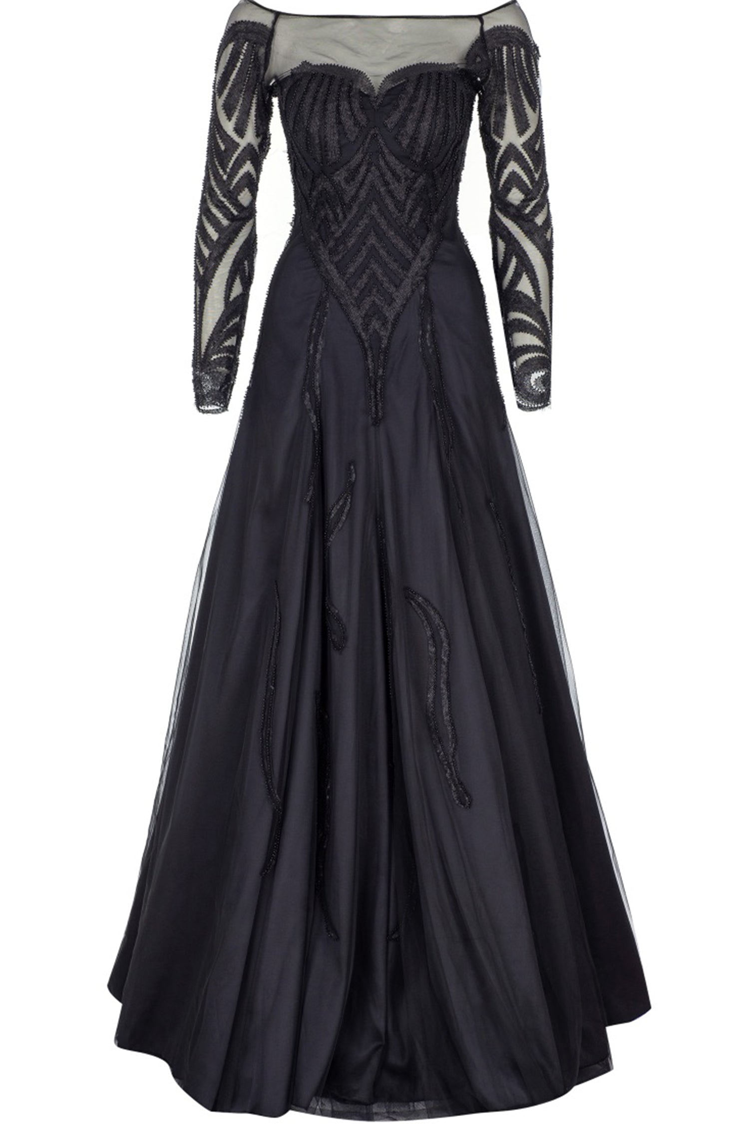 Black Corsetted Lace Beaded Gown