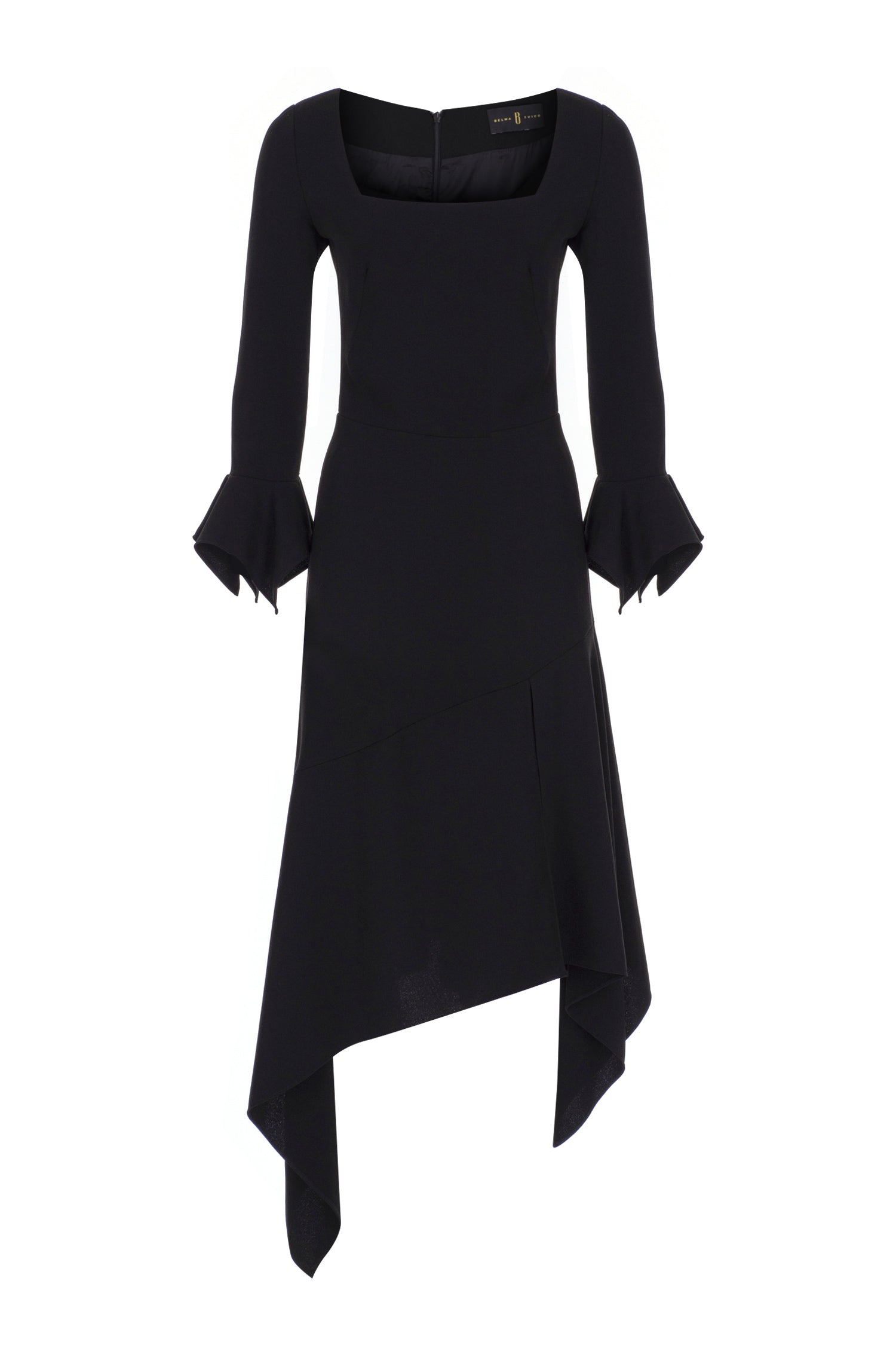 Black Crepe Asymmetric Silhouetted Dress