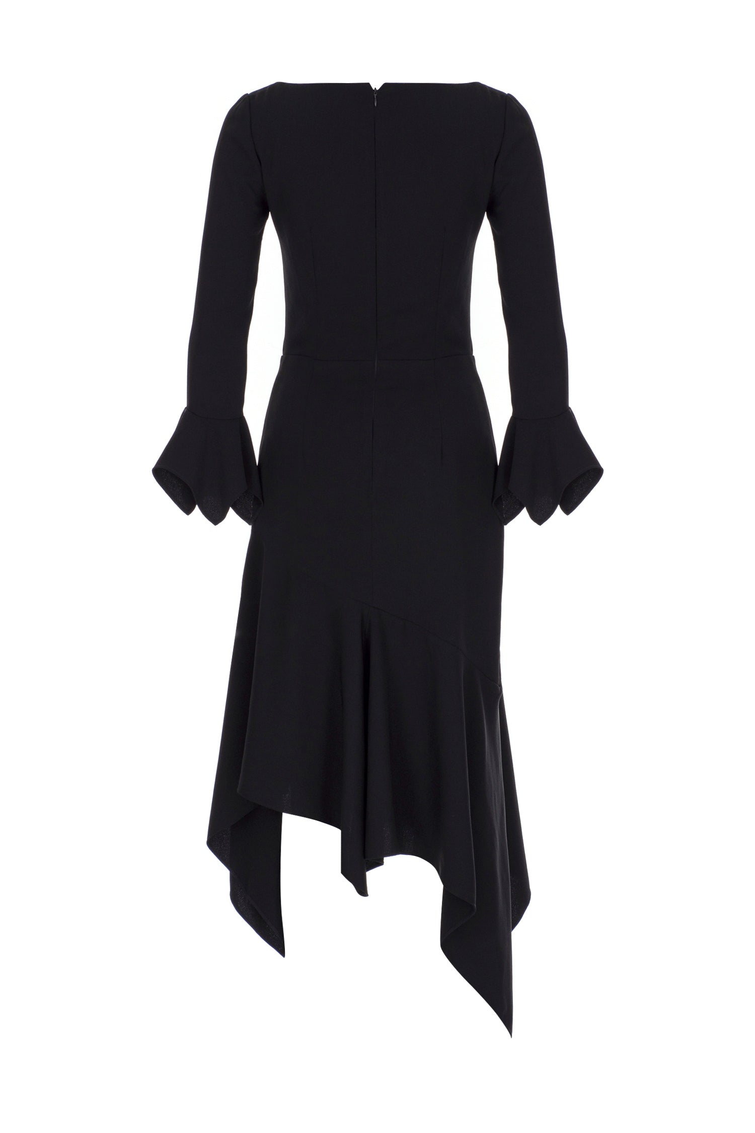 Black Crepe Asymmetric Silhouetted Dress