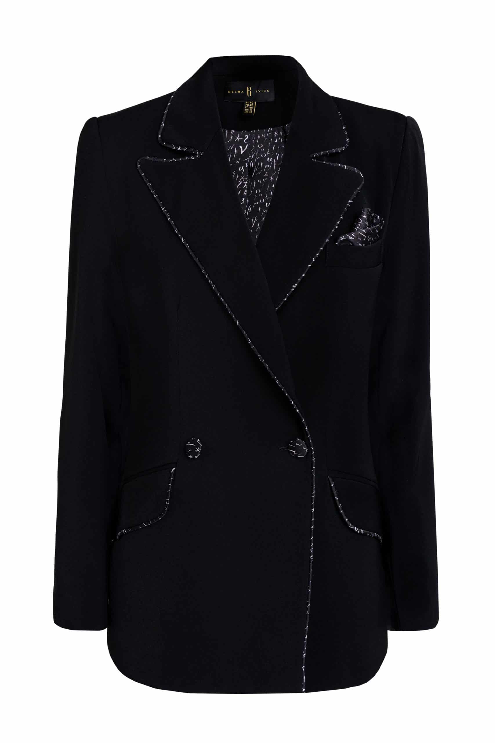 Black Crepe Bosančica Details Double Breasted Blazer
